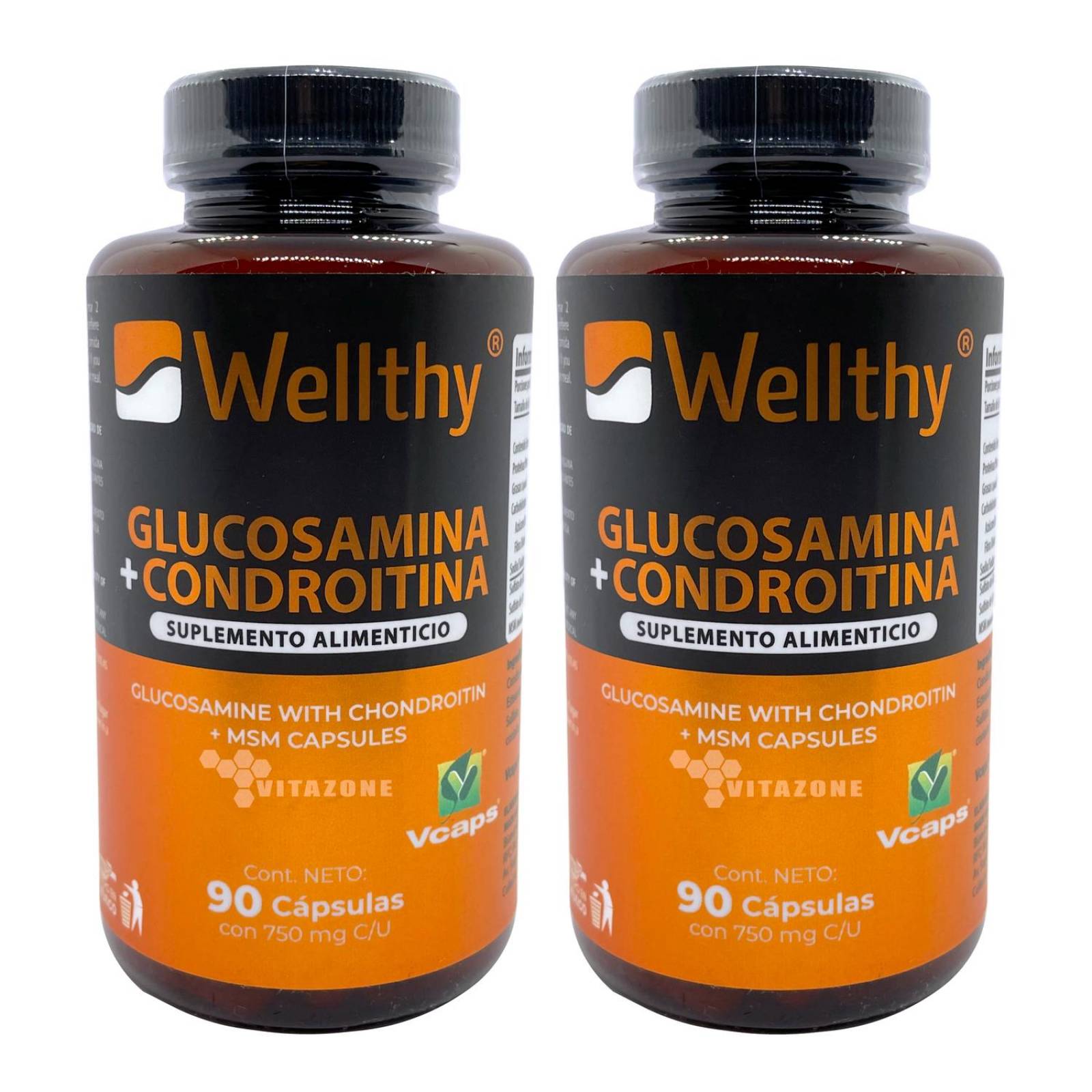Glucosamina Condroitina y MSM 90 cápsulas Wellthy (2 pzs) 