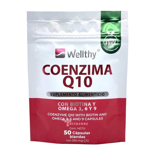 Coenzima Q10 Biotina Omega 3,6 y 9 50 cáps Wellthy 