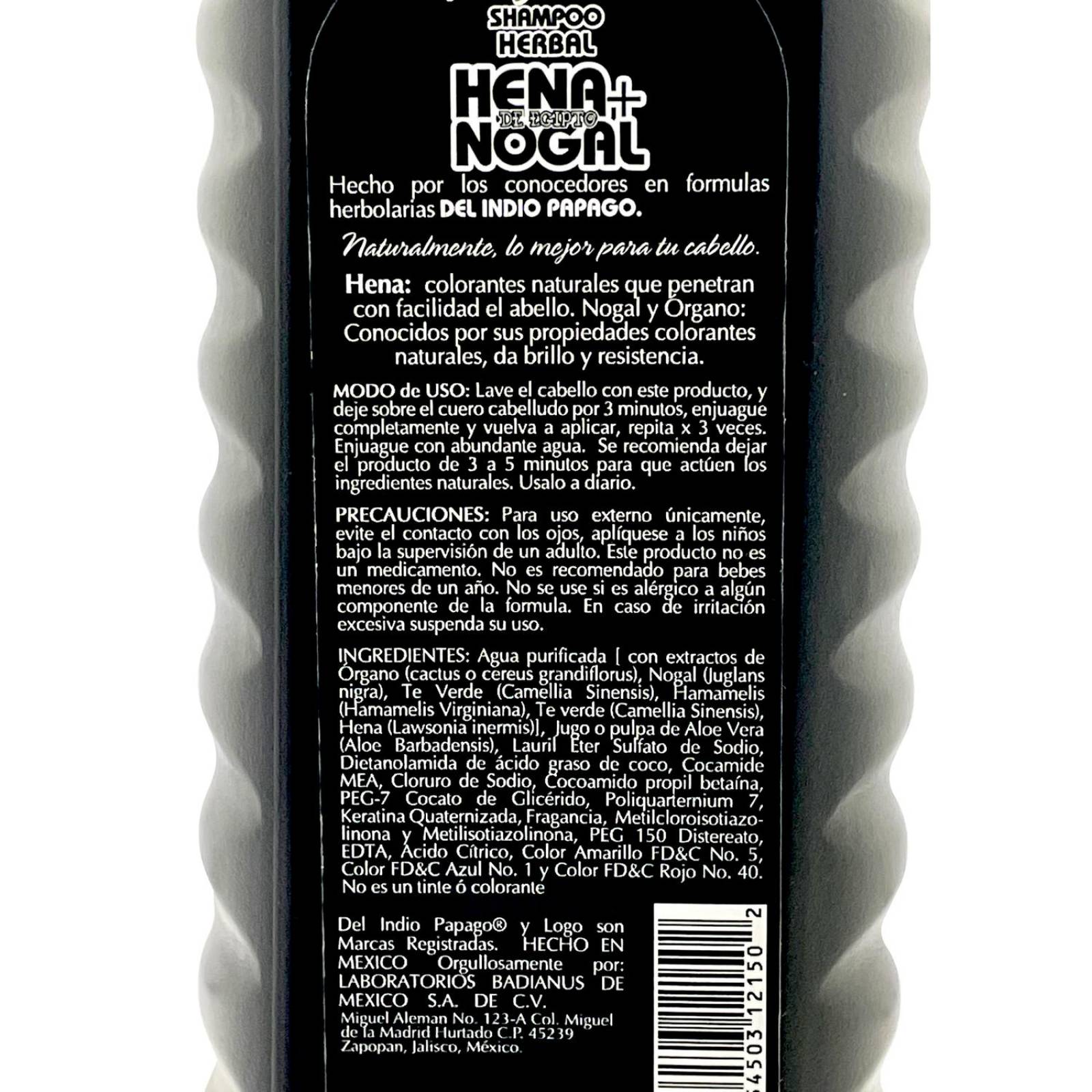 Shampoo Hena y Nogal 1.1 Lt Indio Papago. 