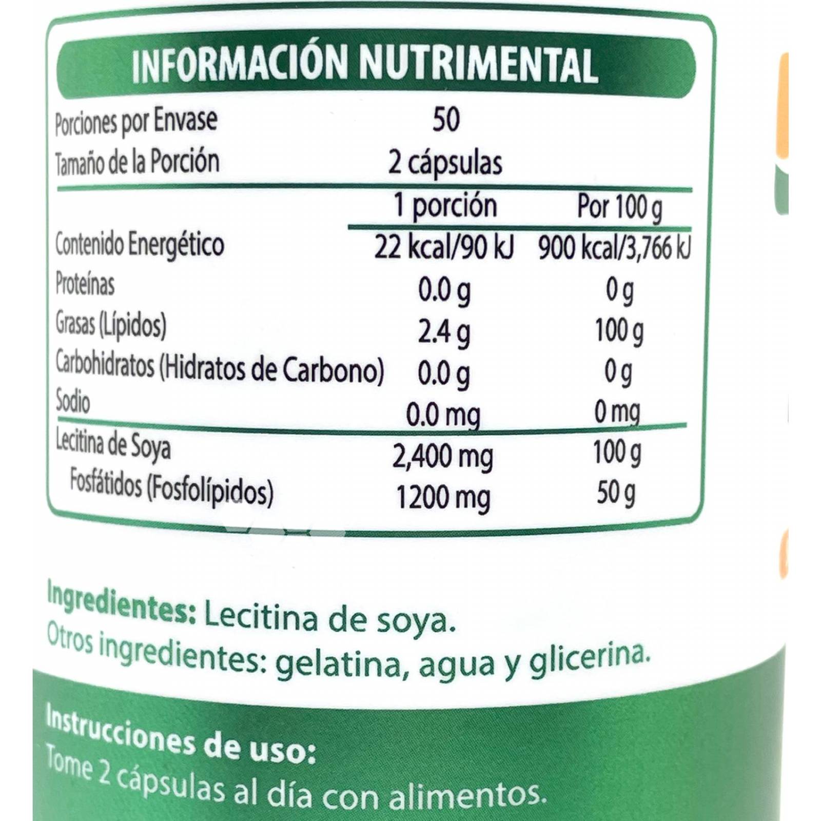 Lecitina de Soya 100 cápsulas Wellthy 1200 mg 