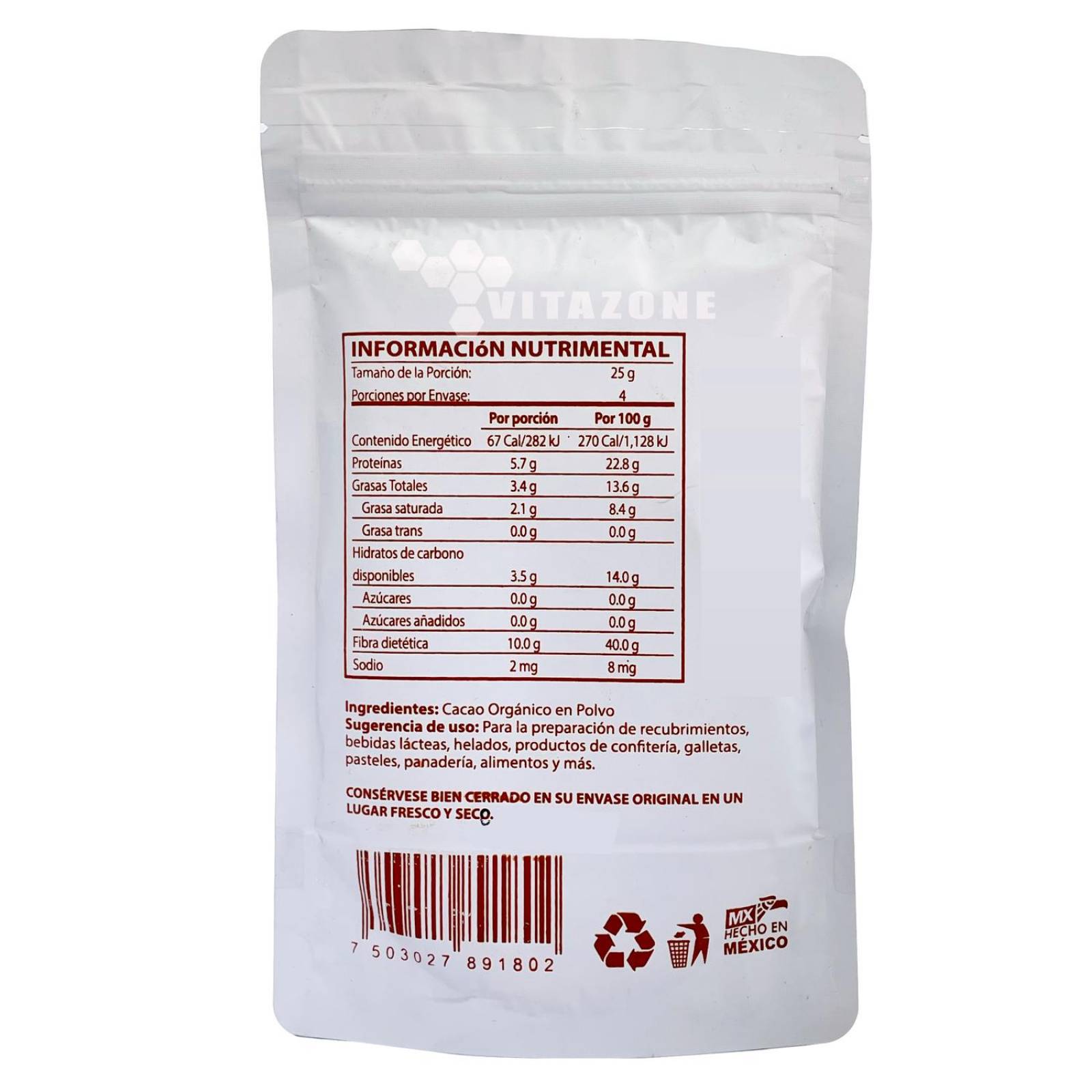 Cacao en polvo Orgánico 100 grs Welthy Superfoods Cert. 