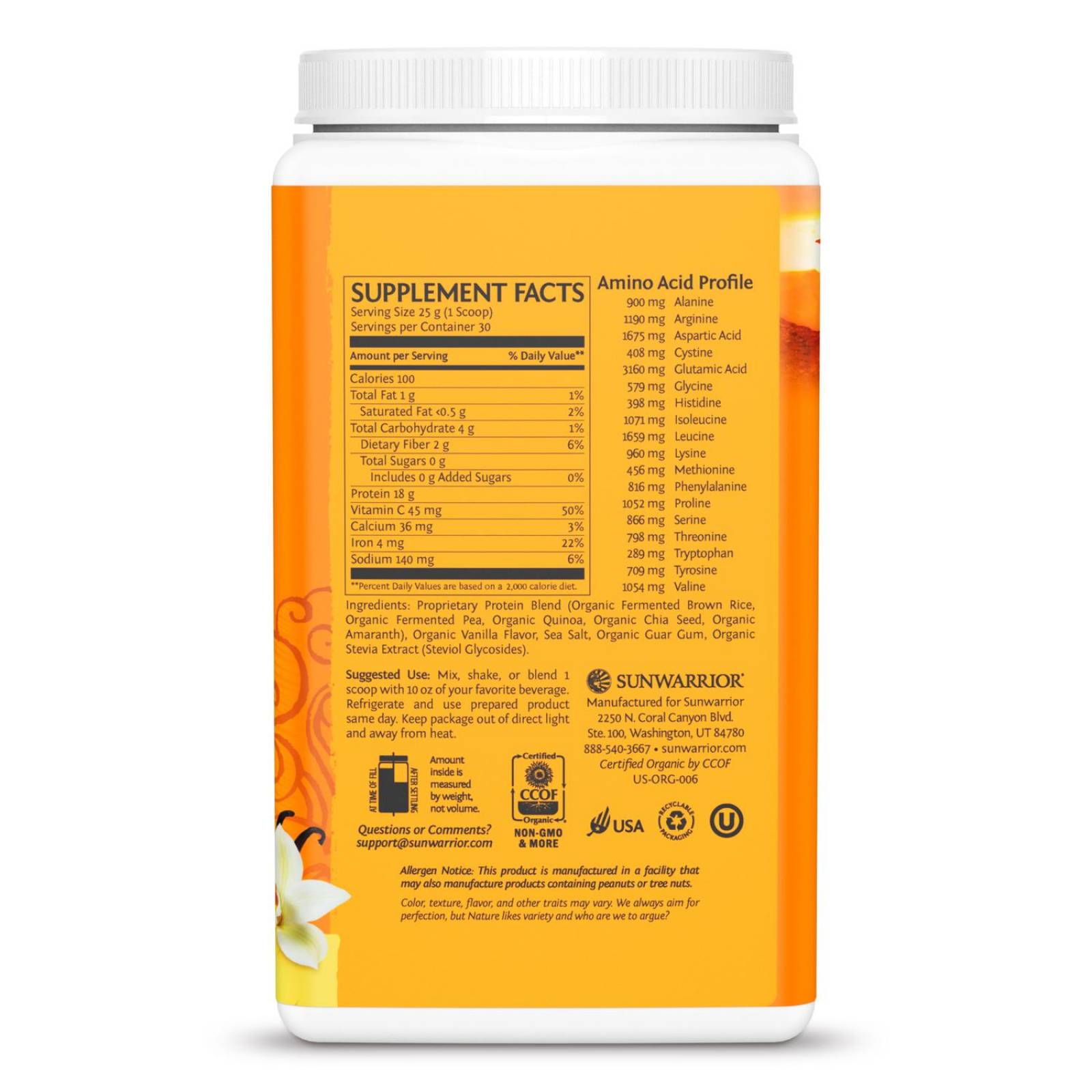 Proteína Vegana Sunwarrior Classic Plus Vainilla 750 grs 
