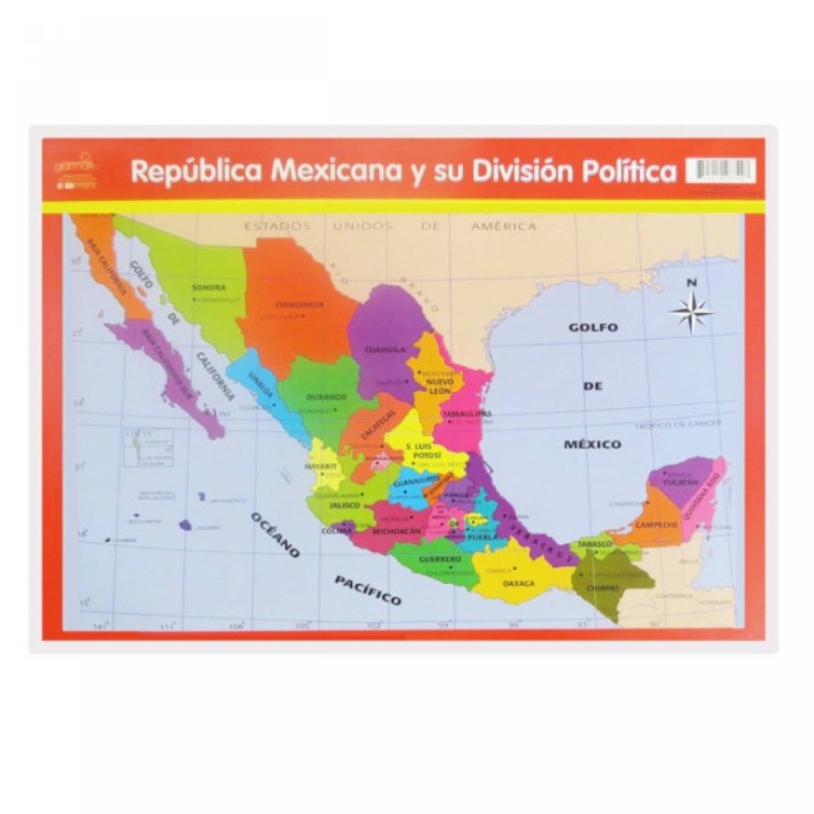Póster didáctico Grande: República Mexicana y su División Política (50 x 70 cm)