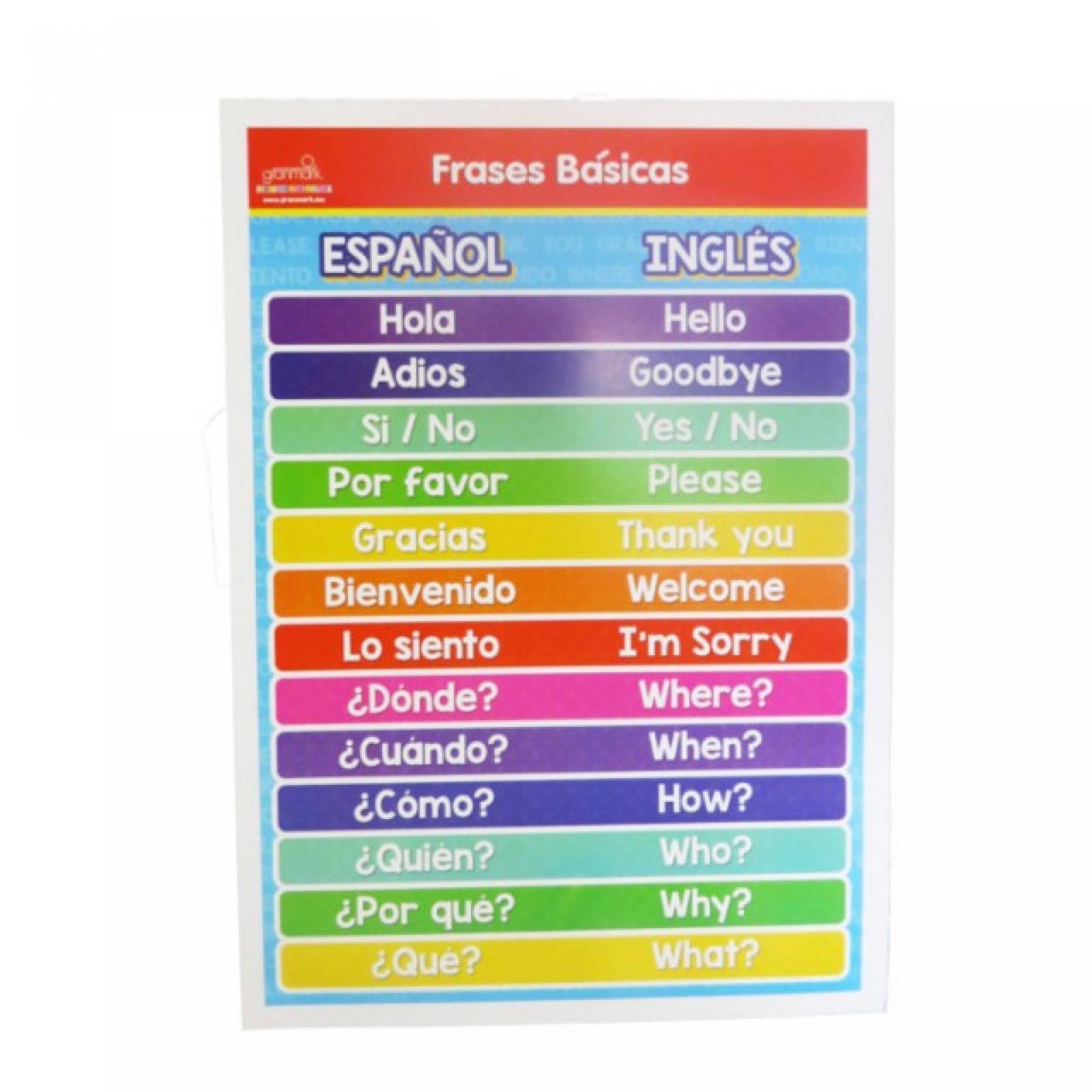 Póster didáctico Grande: Frases Básicas Español - Ingles(50 x 70 cm)