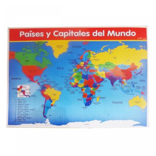 Póster didáctico Grande: Países y Capitales del Mundo (50 x 70 cm)