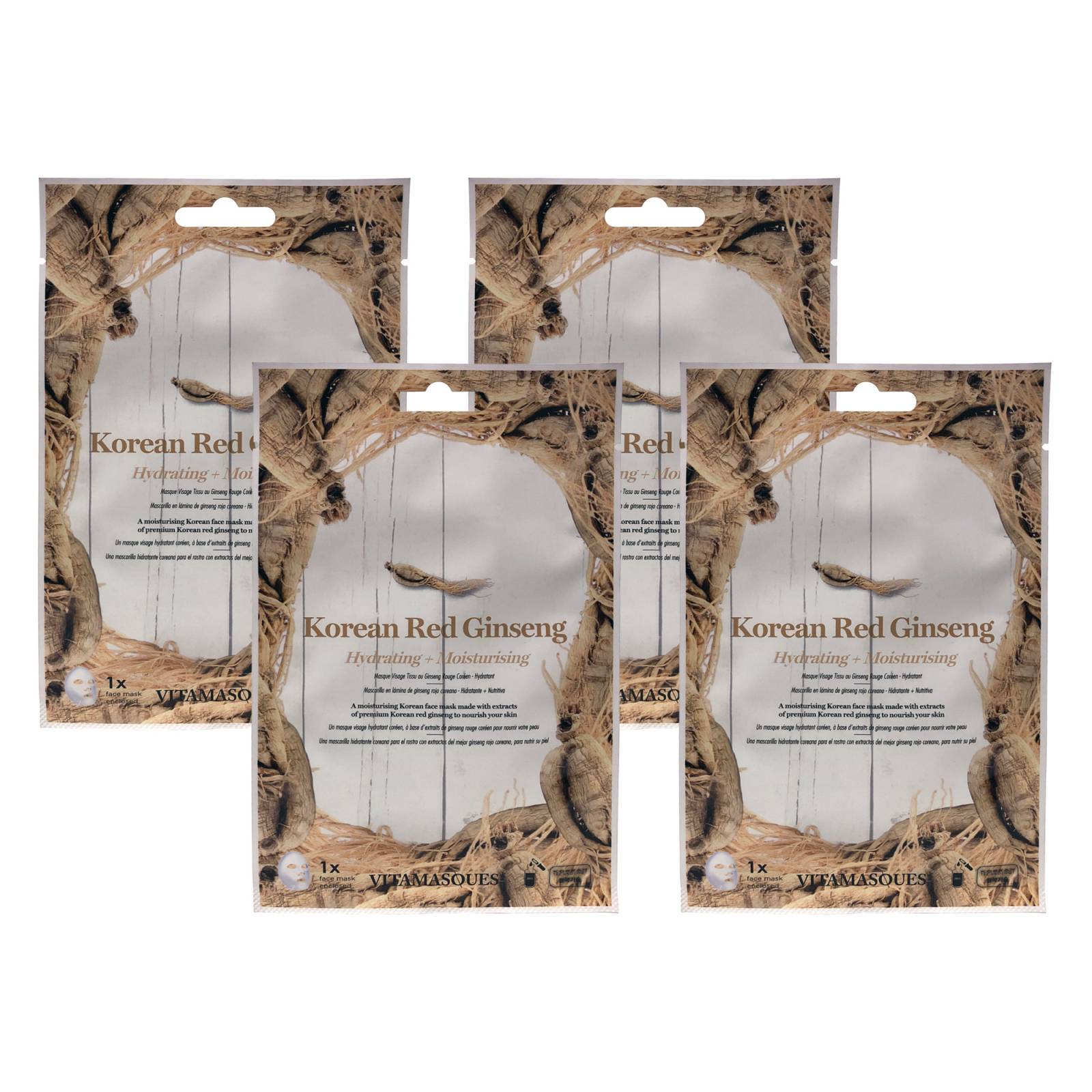 Set 4 sobres de mascarilla Ginseng Rojo Coreano HIDRATA Y HUMECTA Vitamasque