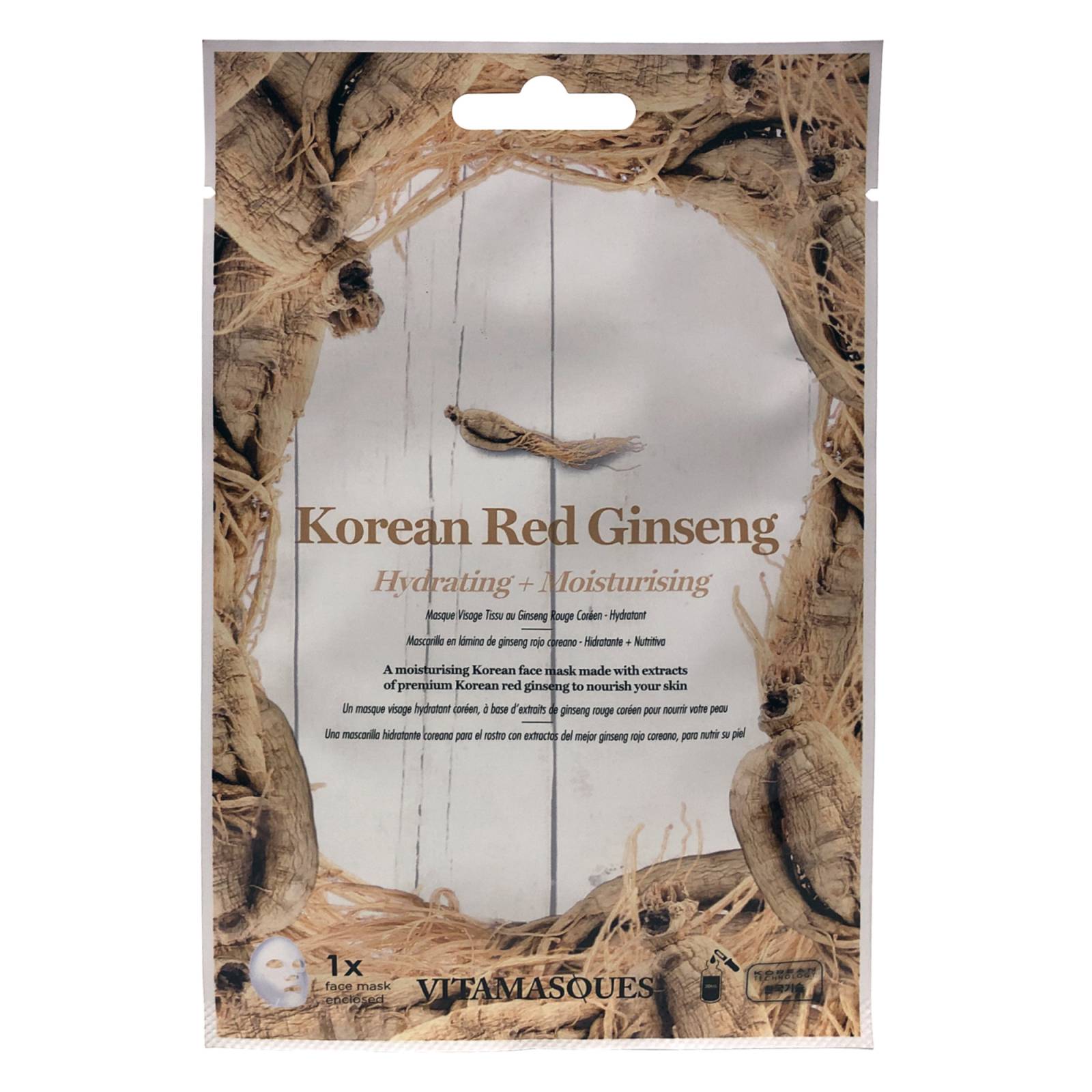 Set 4 sobres de mascarilla Ginseng Rojo Coreano HIDRATA Y HUMECTA Vitamasque