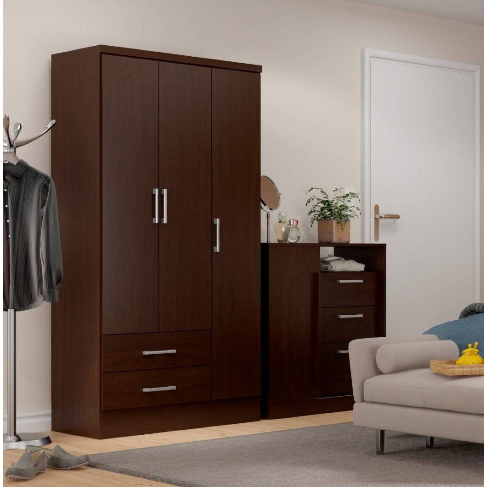 Ropero Closet Bertolini 583 3 Puertas 2 Cajones   Chocolate