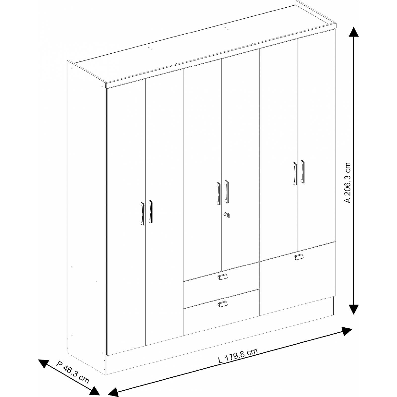Ropero Closet Bertolini 598 6 Puertas 3 Cajones   Caoba