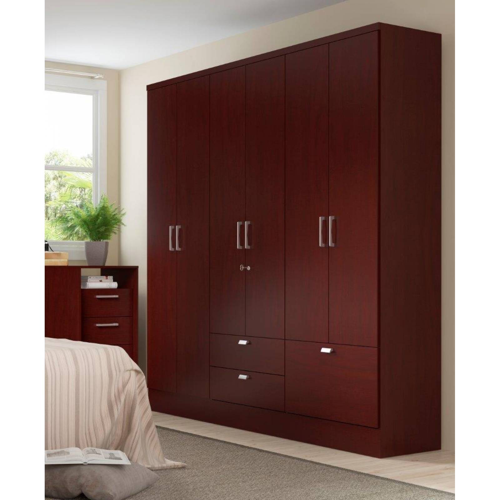 Ropero Closet Bertolini 598 6 Puertas 3 Cajones   Caoba