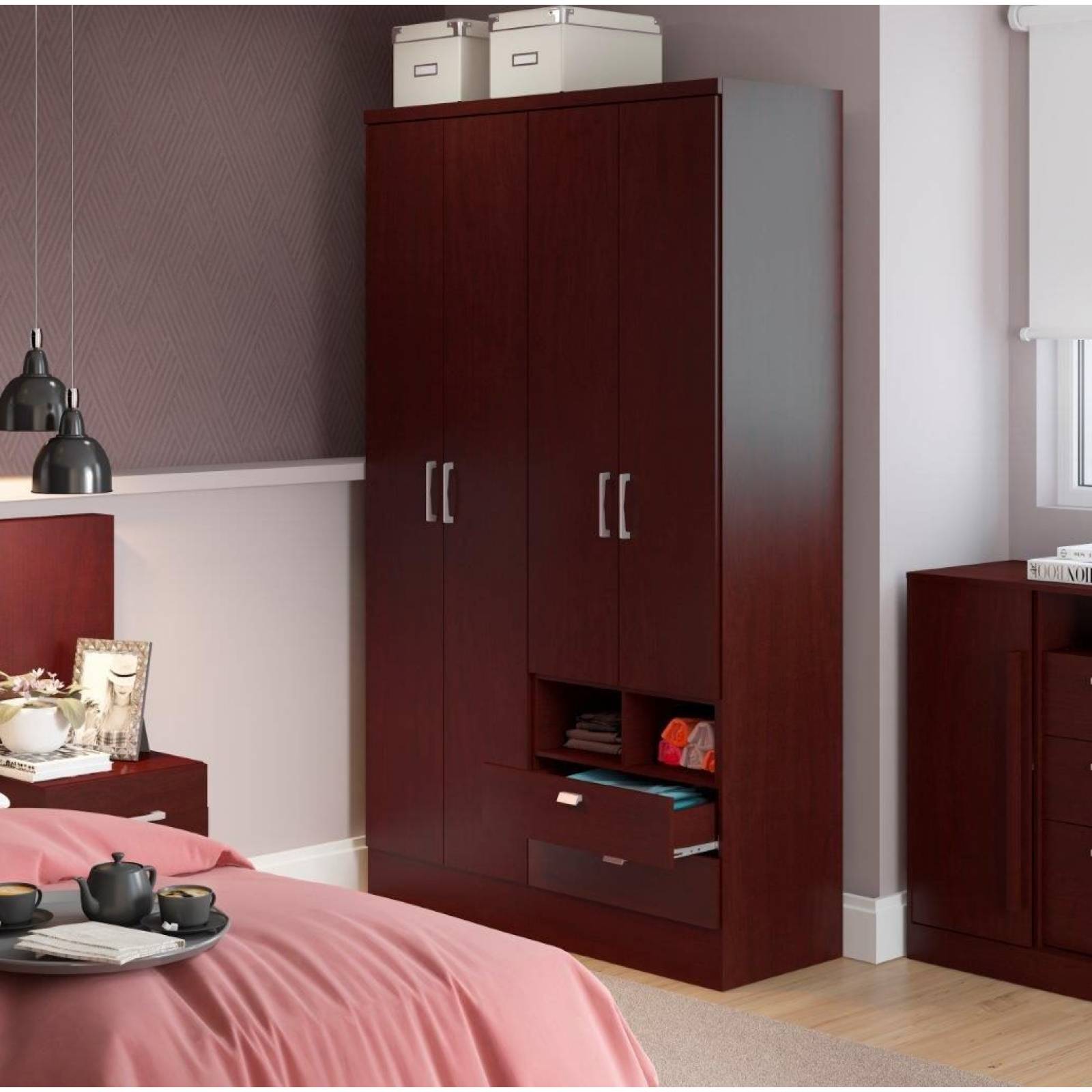 Ropero Closet Bertolini 597 4 Ptas 2 Cajones Caoba 206mts