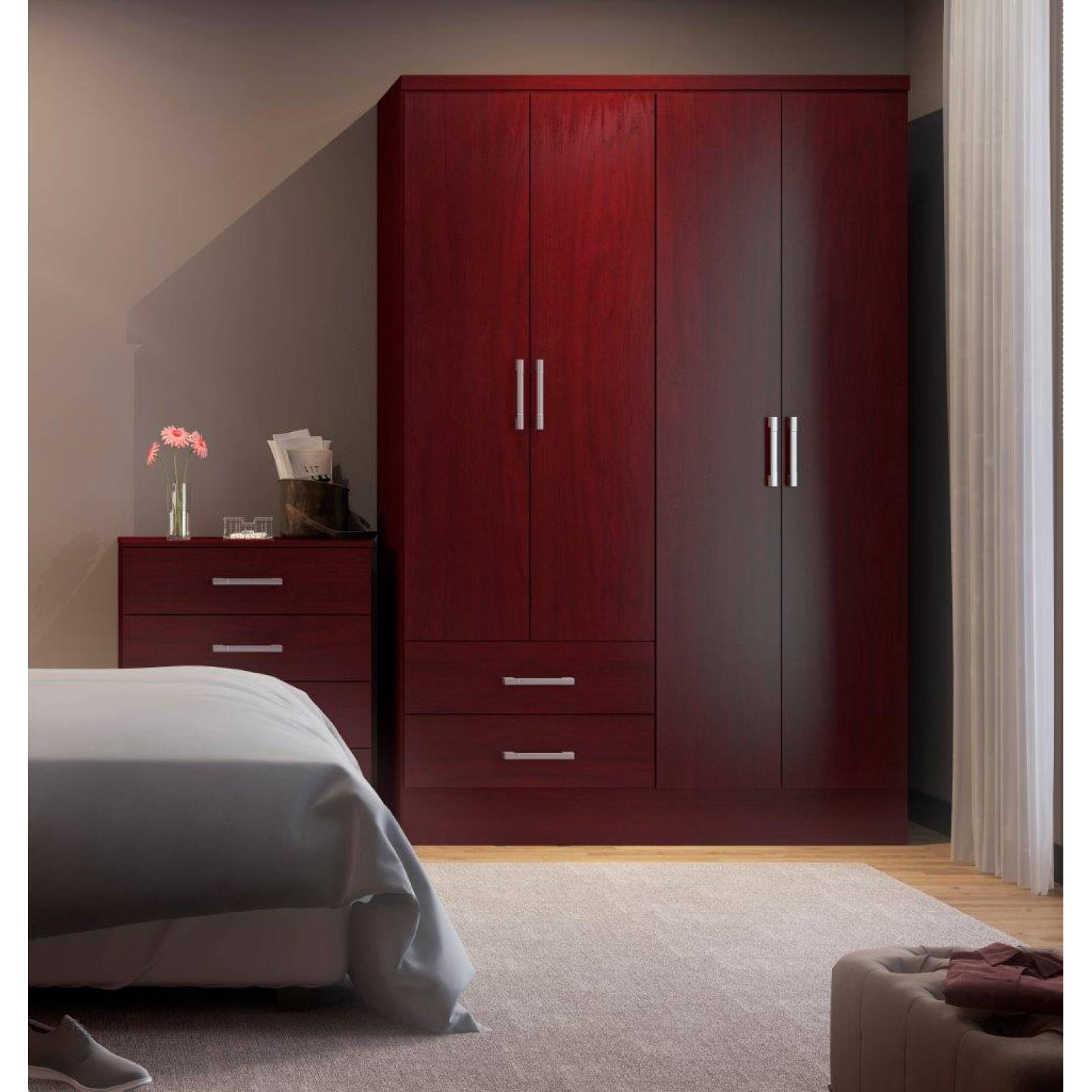 Ropero Closet Bertolini 584 4 Puertas 2 Cajones Caoba