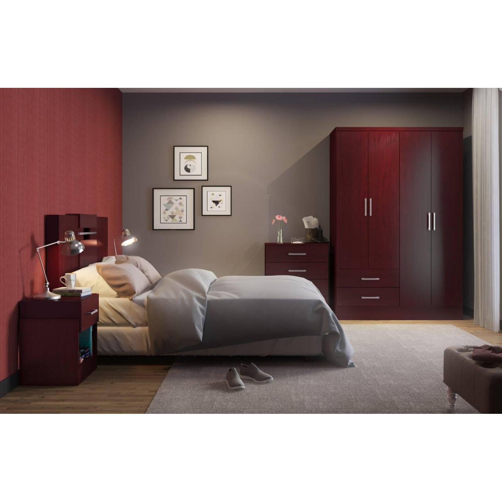 Ropero Closet Bertolini 584 4 Puertas 2 Cajones Caoba