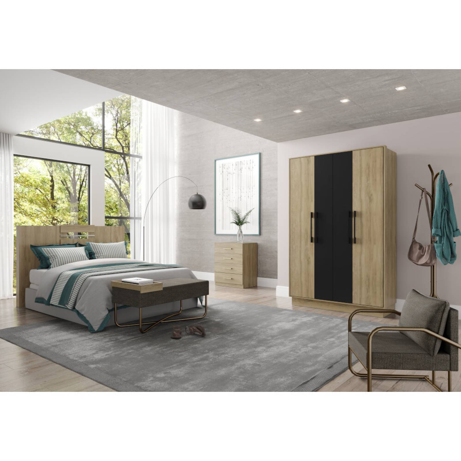 ROPERO CLOSET BERTOLINI 1136 4 PUERTAS NOCE C NEGRO