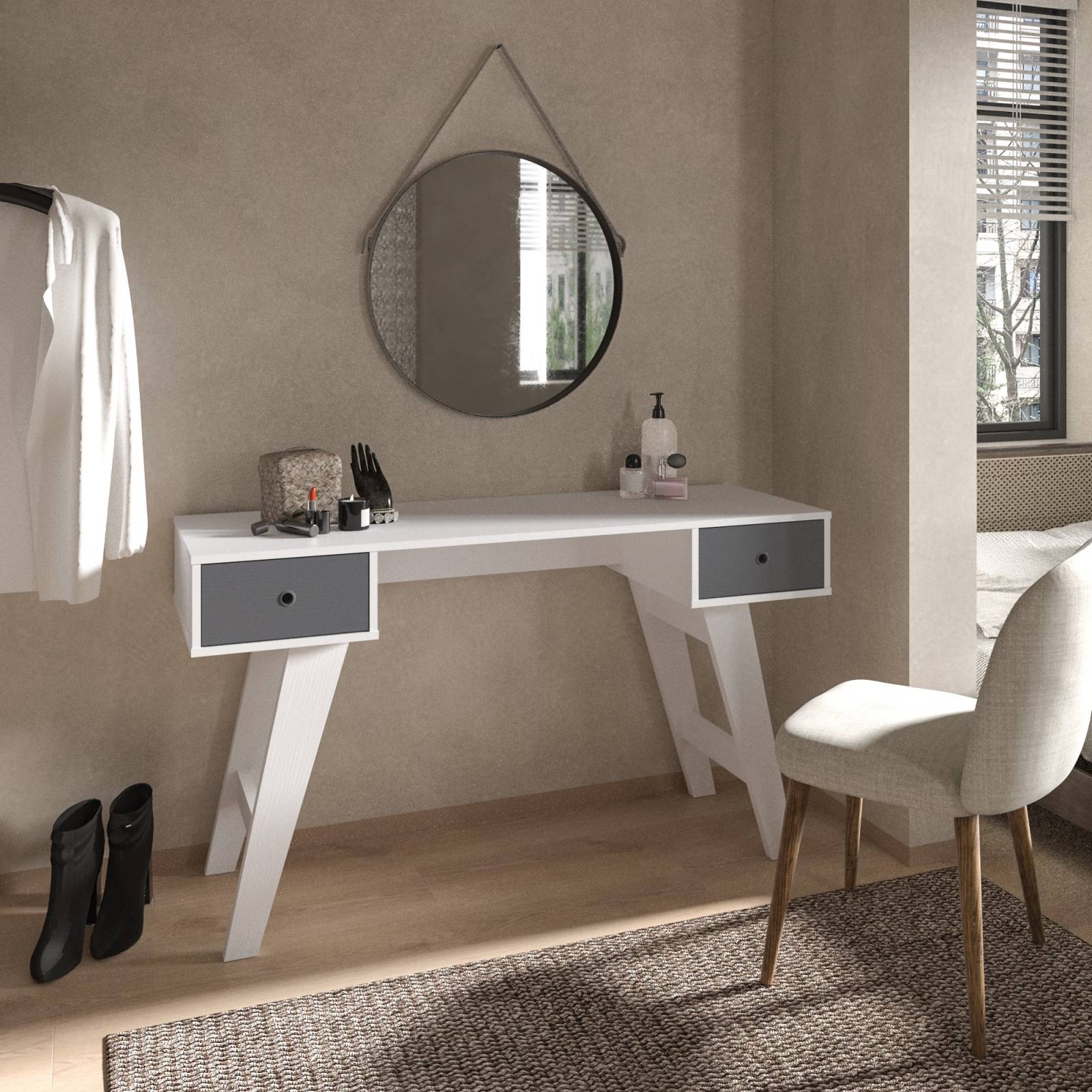 ESCRITORIO BERTOLINI PARIS 2 cajones   Blanco grafito