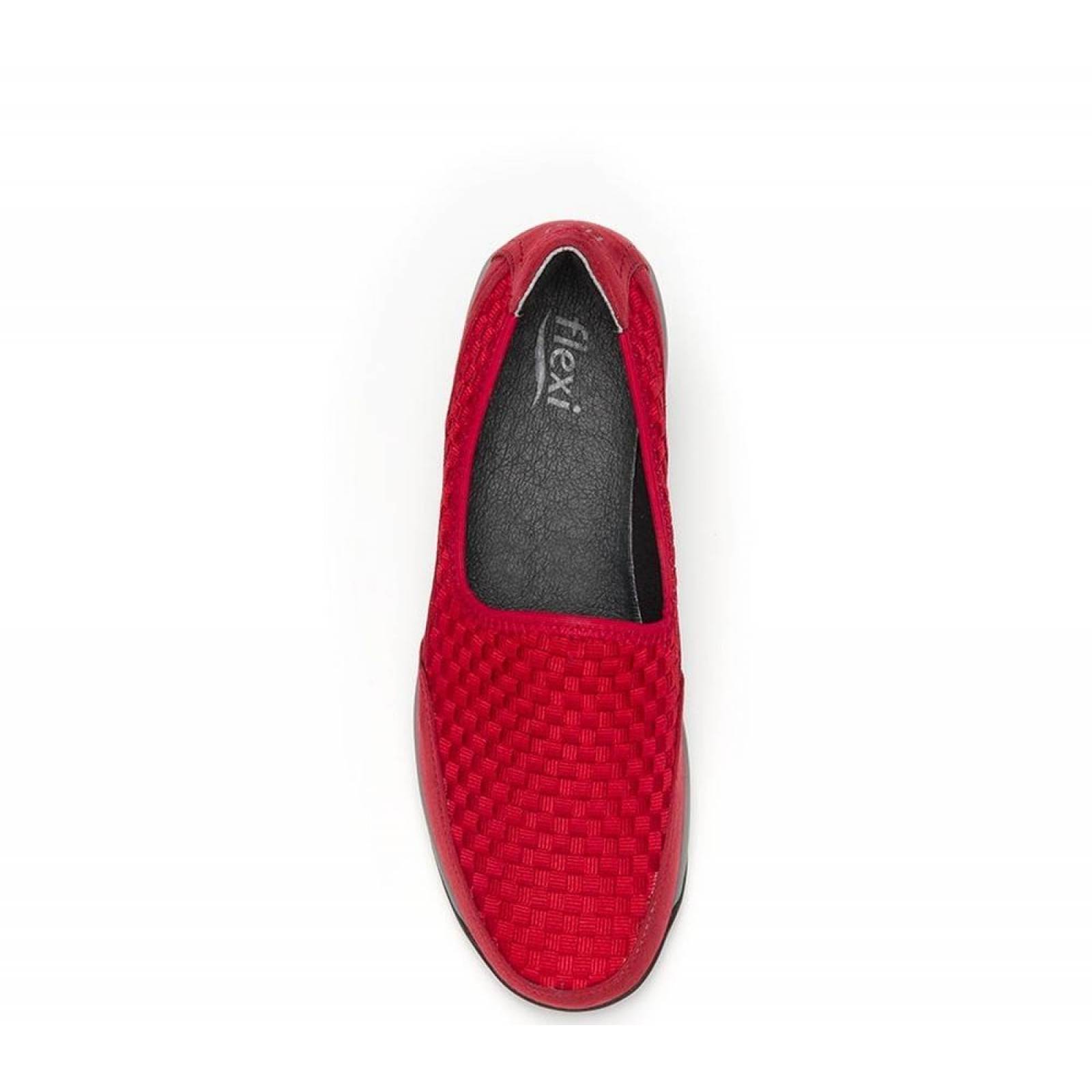 Calzado Dama Mujer Sneaker Flexi Tejido Textil Rojo Comodo 