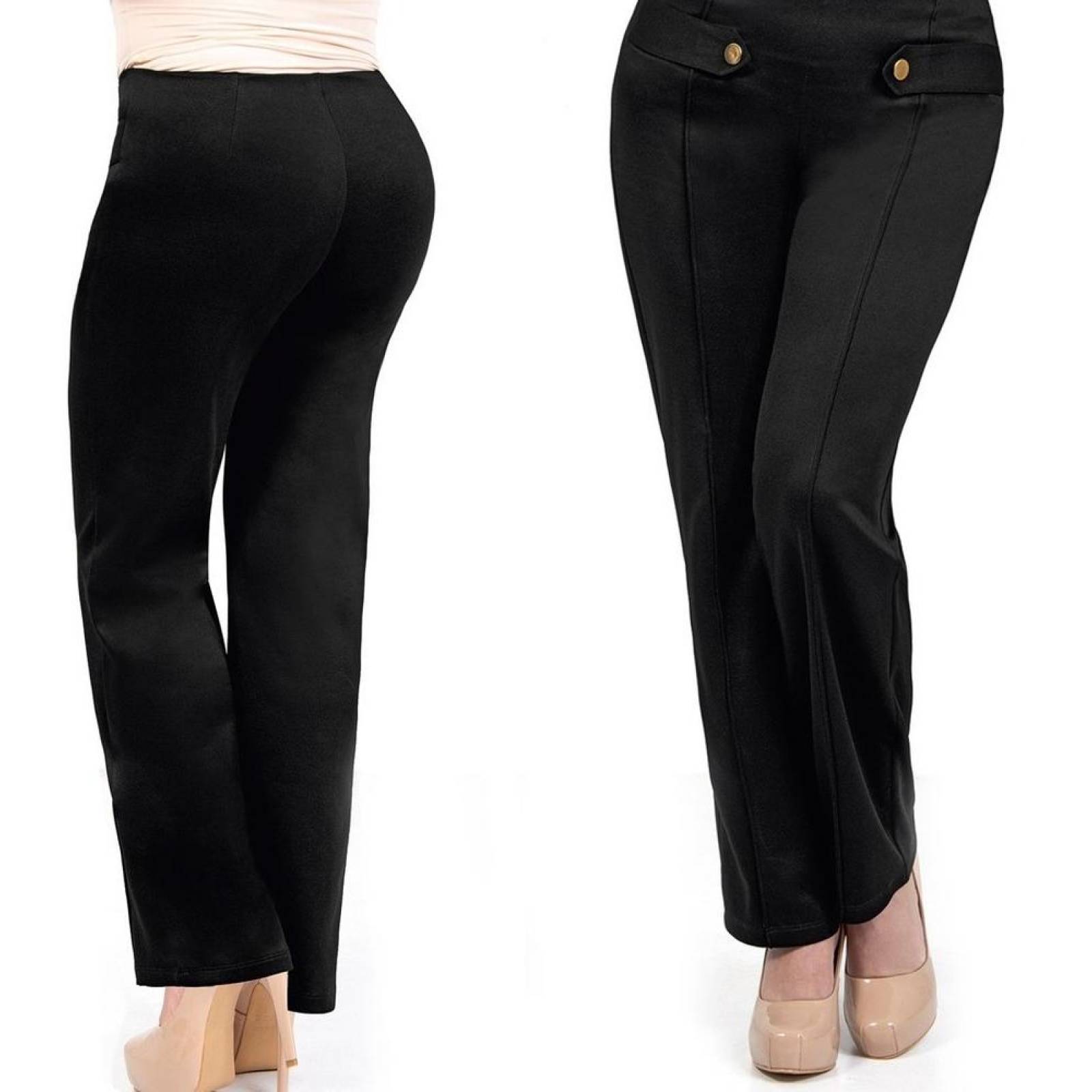 Pantalon Dama Mujer Plus Casual/formal Negro Acampanado Como 