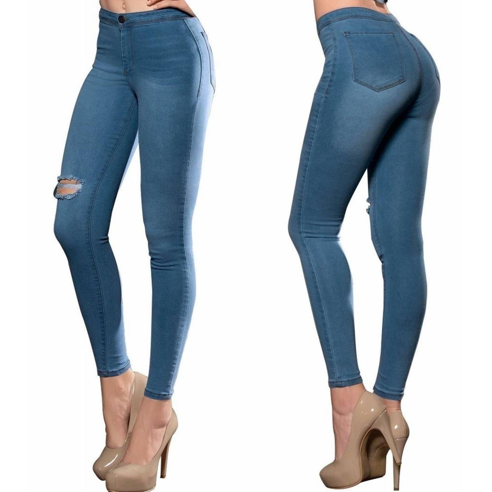 Pantalón Dama Mujer Jeans Ajustado Destroyer Skinny Comodo 