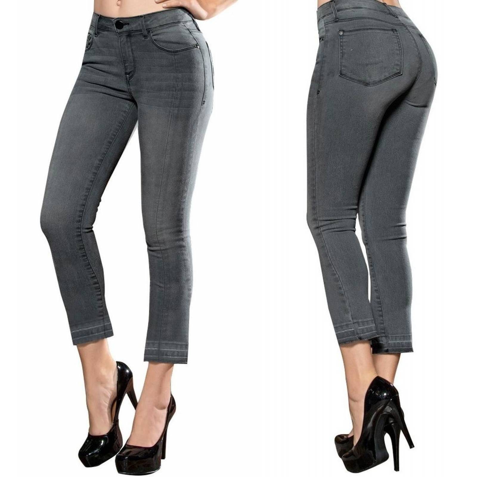 Pantalón Dama Mujer Jeans Moda Casual Skinny Gris Comodo 