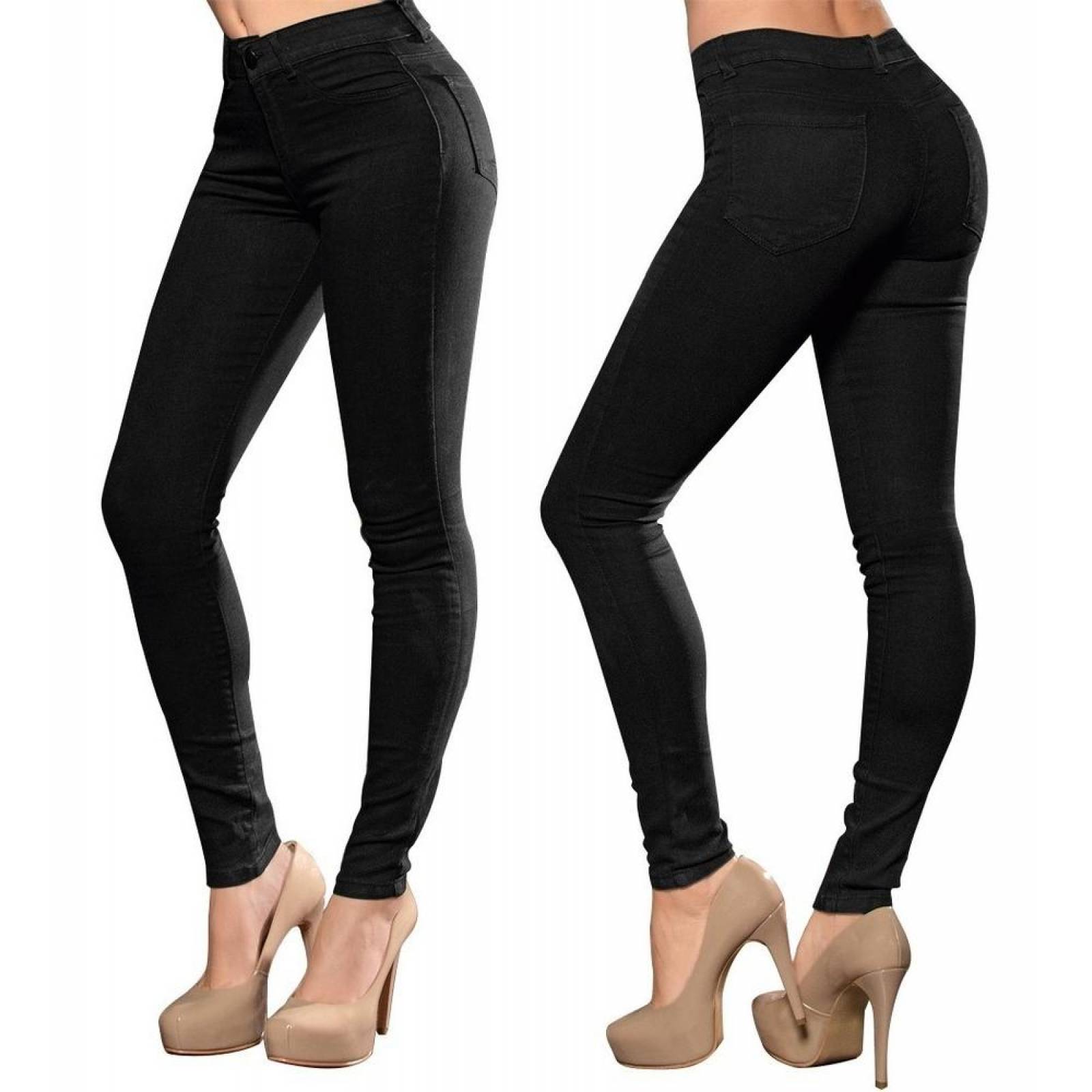 Pantalón Dama Mujer Jeans Básico Skinny Negro Casual Comodo 