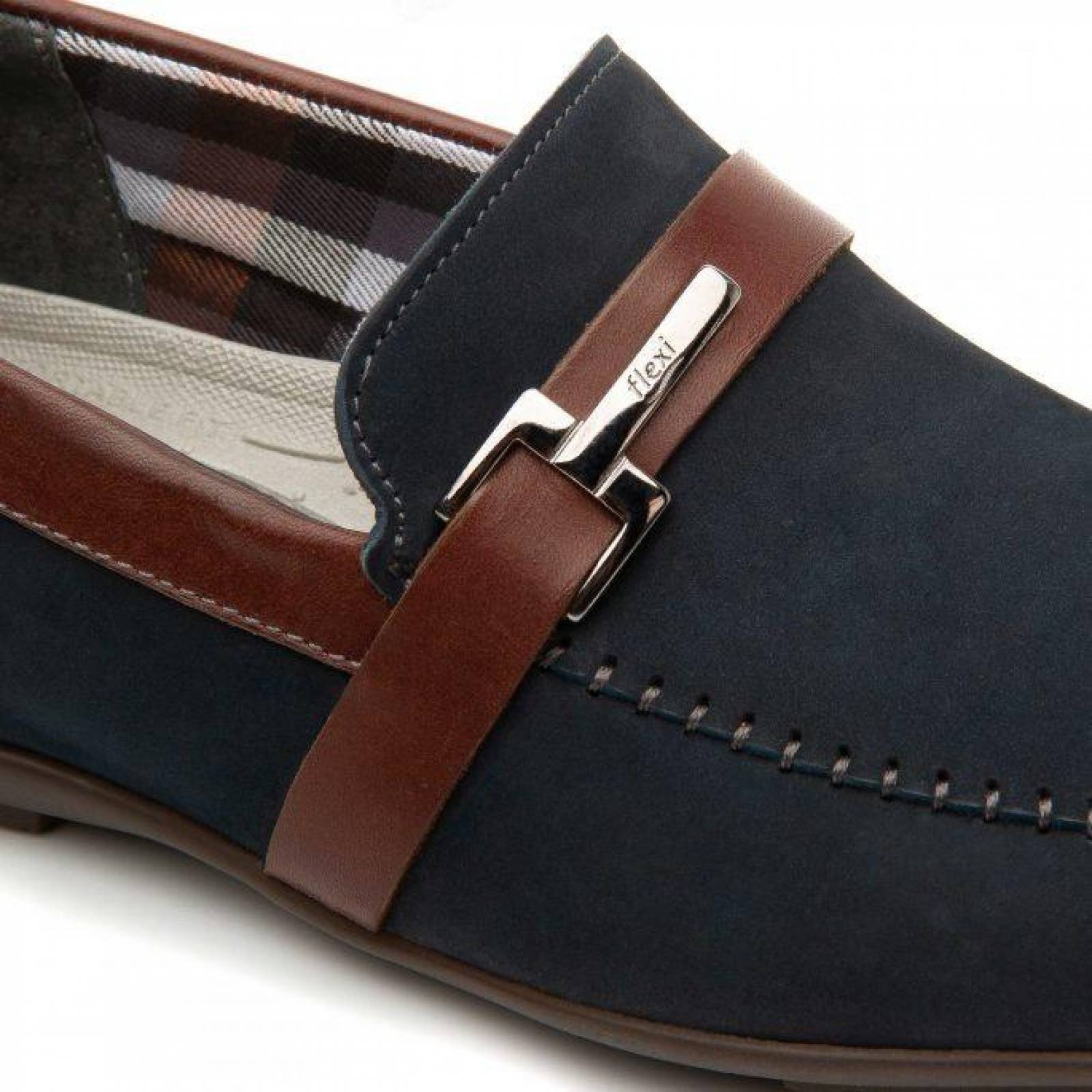 Calzado Hombre Caballero Zapato Flexi Mocasin Piel En Azul 