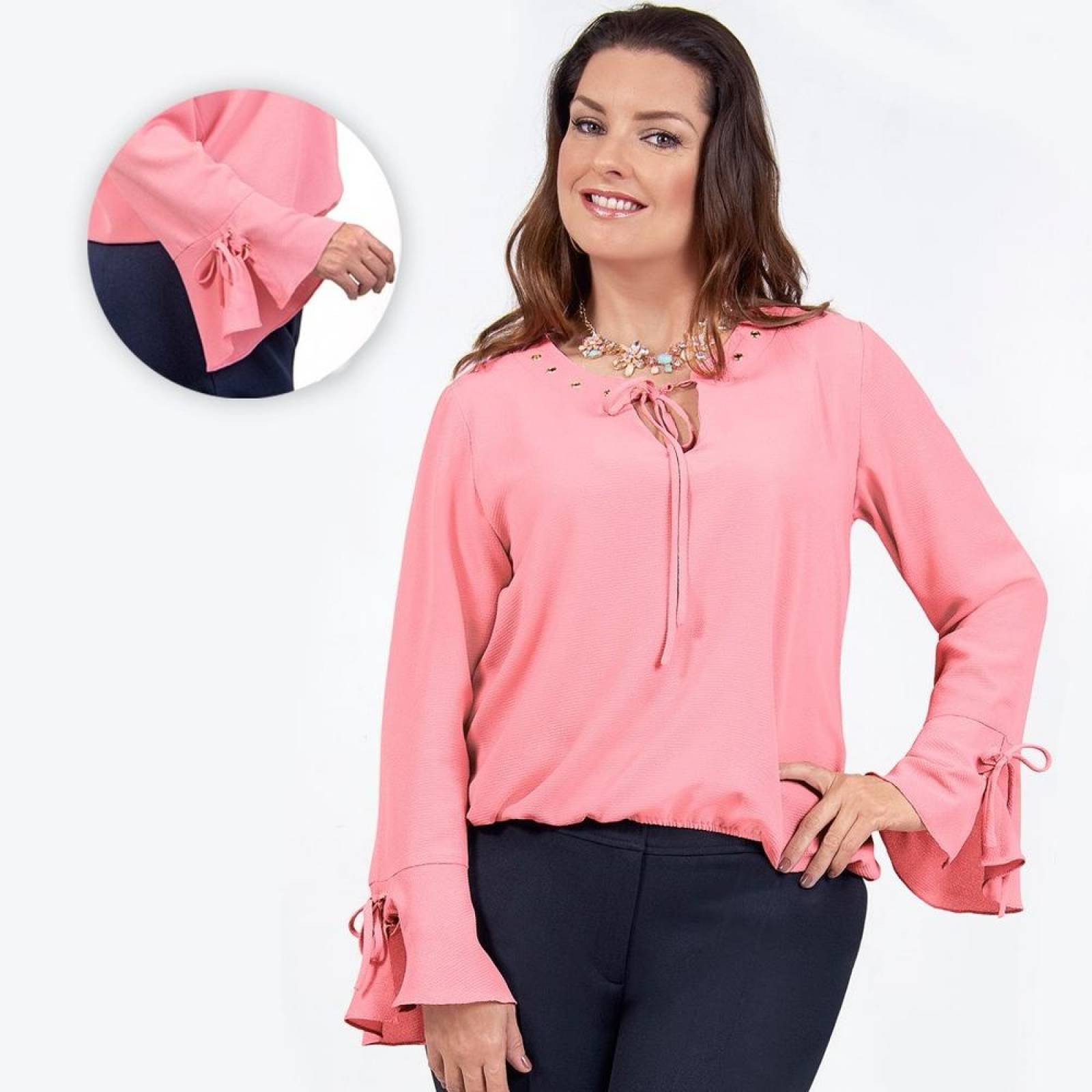 Blusa Dama Mujer Size Plus Casual Manga Larga Palo De Rosa
