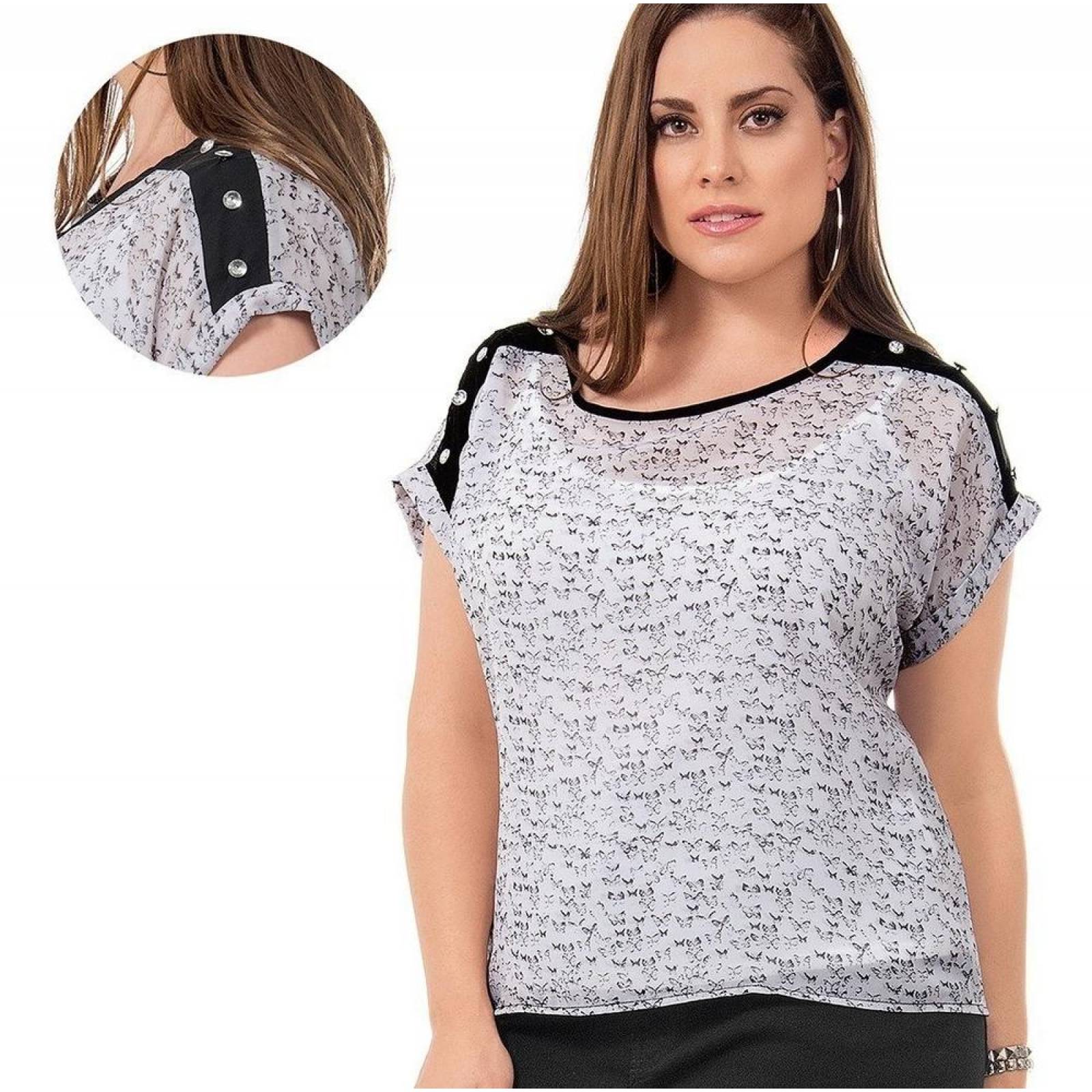 Blusa Dama Mujer Manga Corta Detalle Mangas Size Plus Casual 