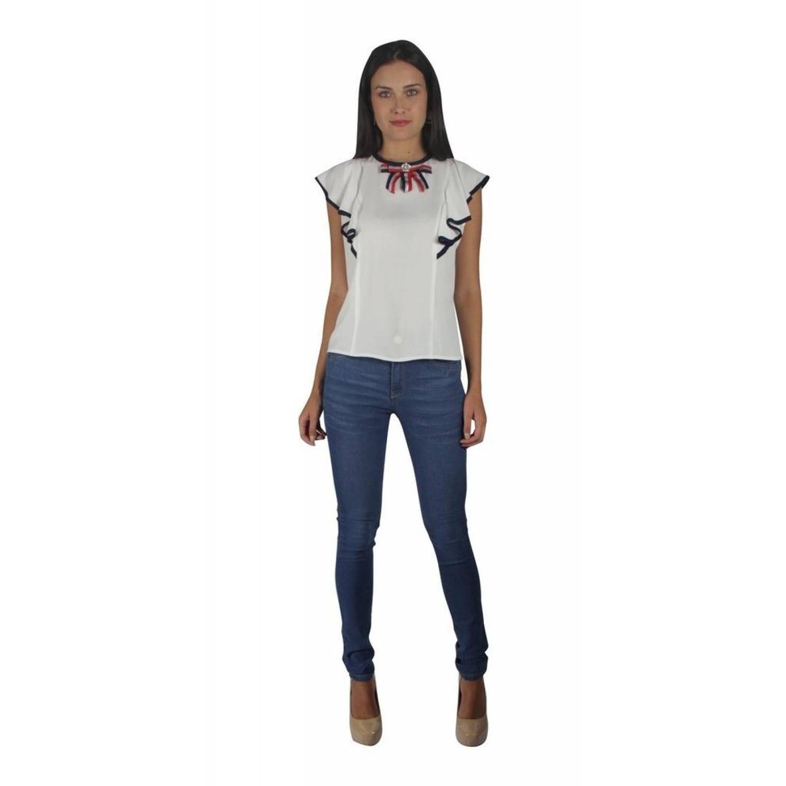 Blusa Para Mujer Casual / Formal Con Moño Manga Corta Ivory 