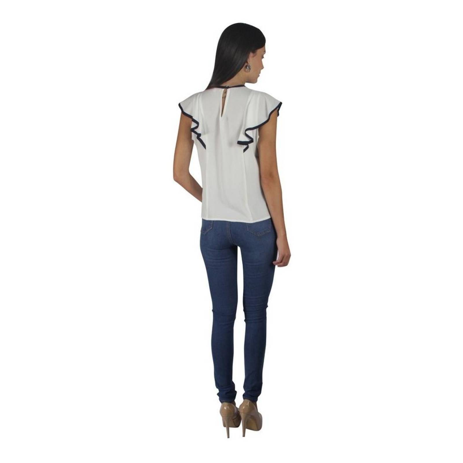 Blusa Para Mujer Casual / Formal Con Moño Manga Corta Ivory 