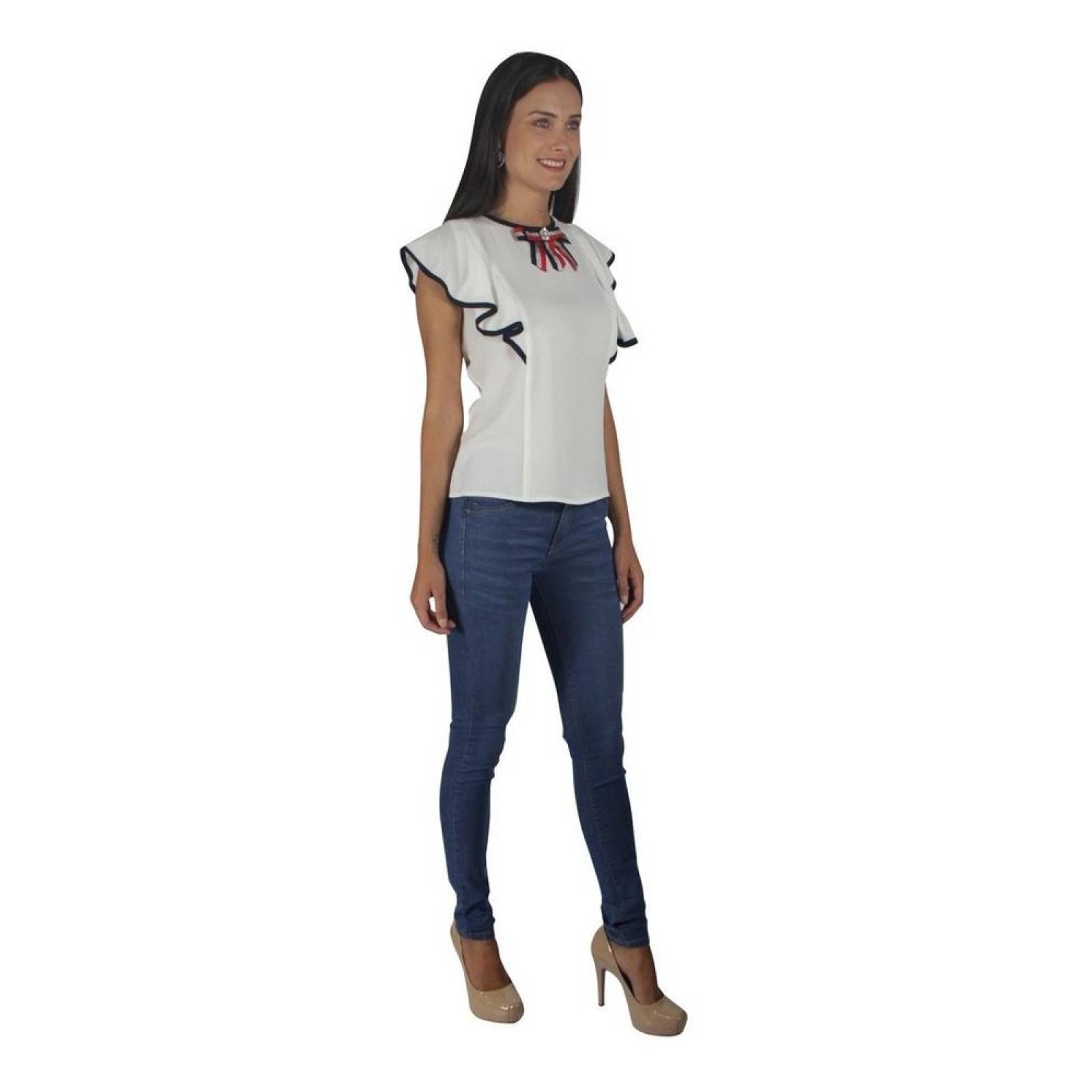 Blusa Para Mujer Casual / Formal Con Moño Manga Corta Ivory 