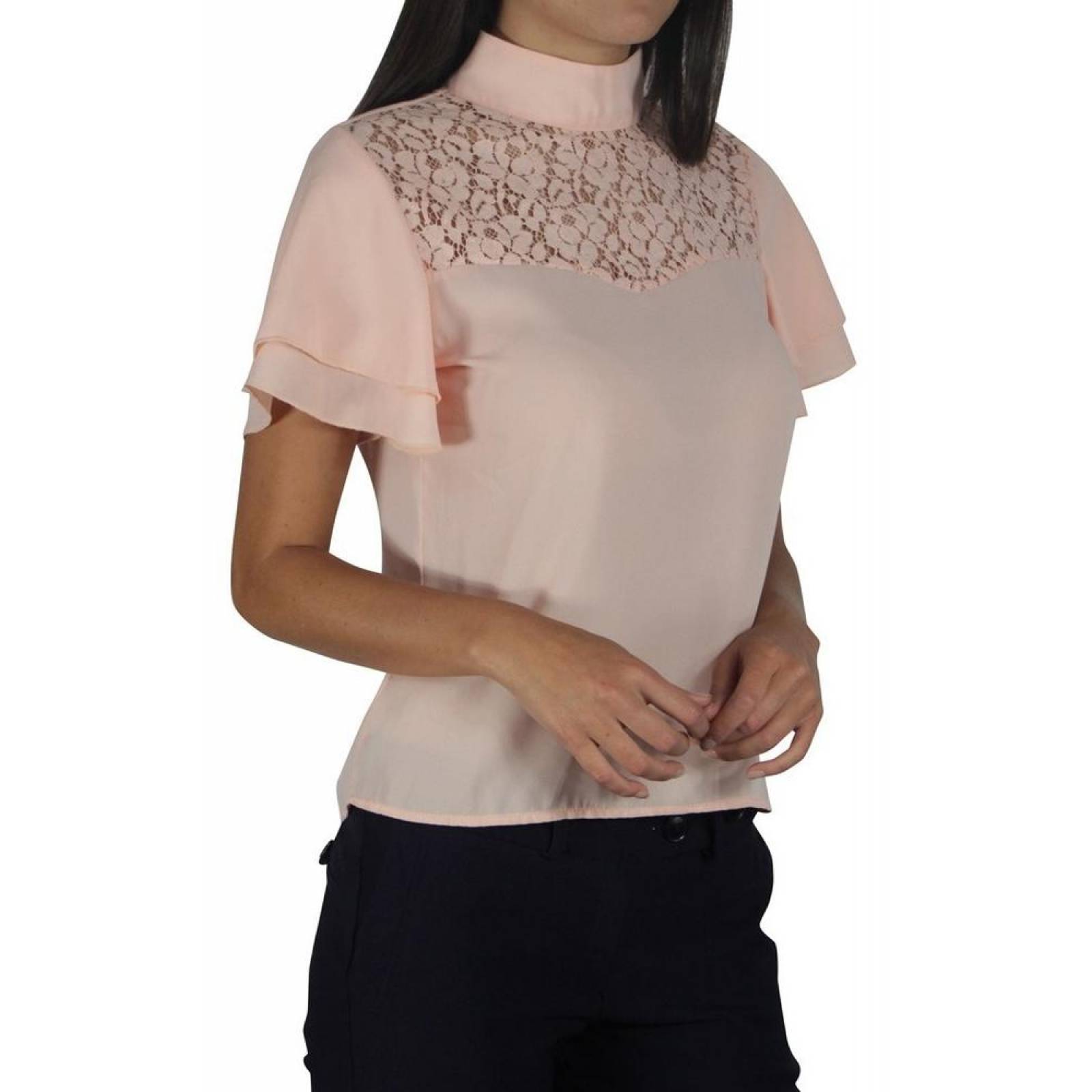 Blusa Para Mujer Escote Encaje Casual / Formal Peach 