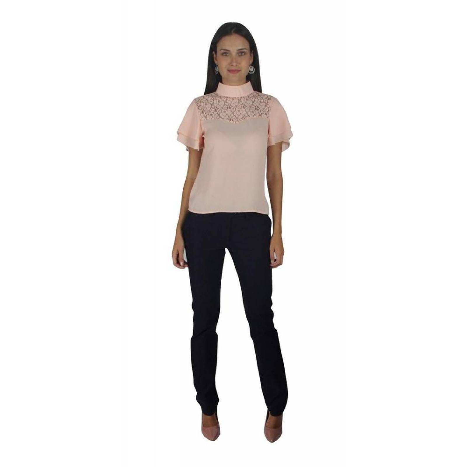 Blusa Para Mujer Escote Encaje Casual / Formal Peach 