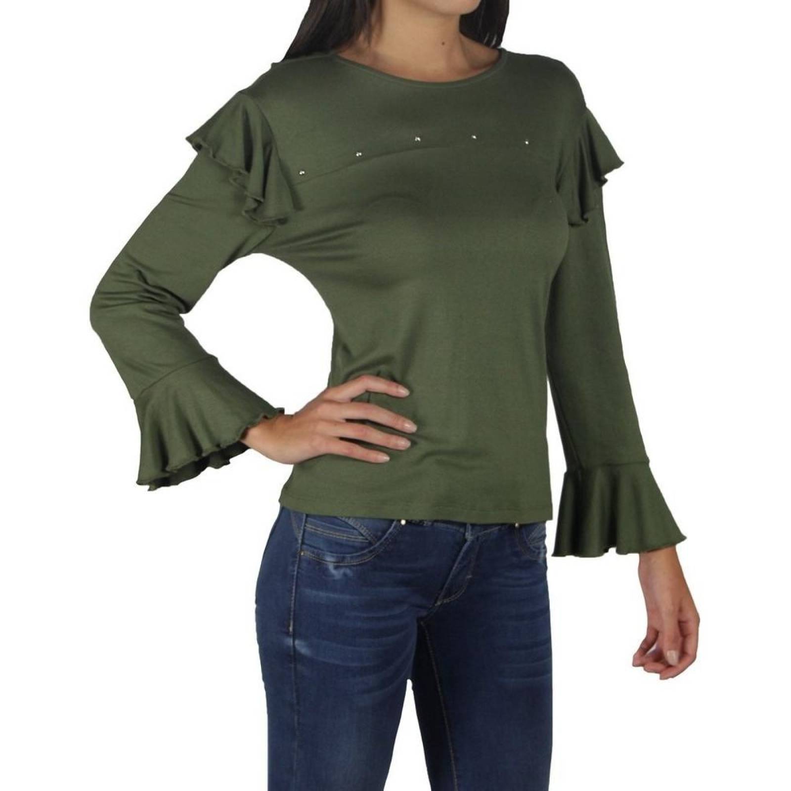 Blusa Para Mujer Manga Larga Olanes Casual Verde 