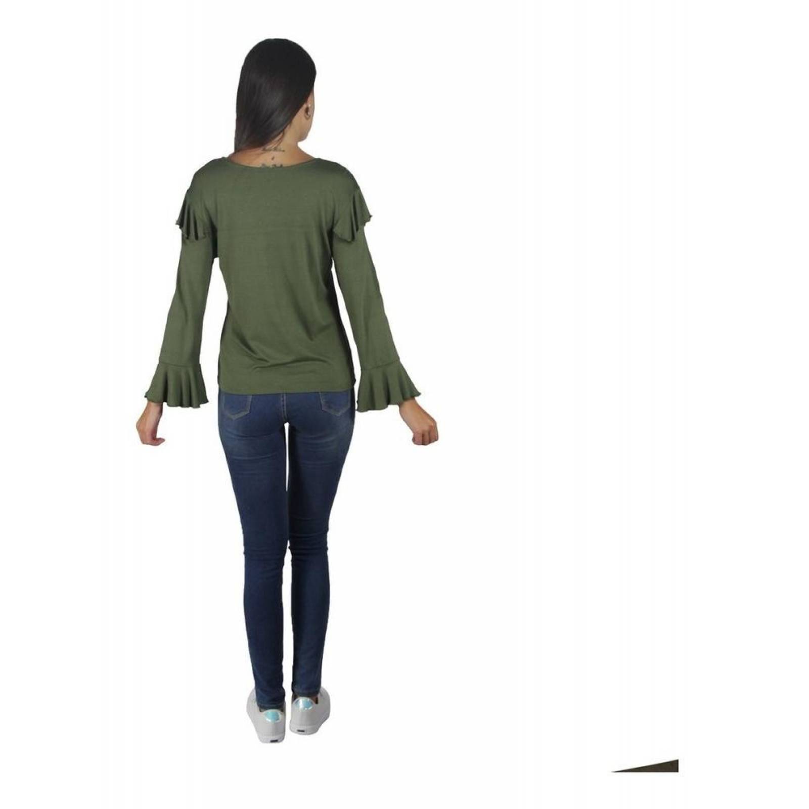 Blusa Para Mujer Manga Larga Olanes Casual Verde 