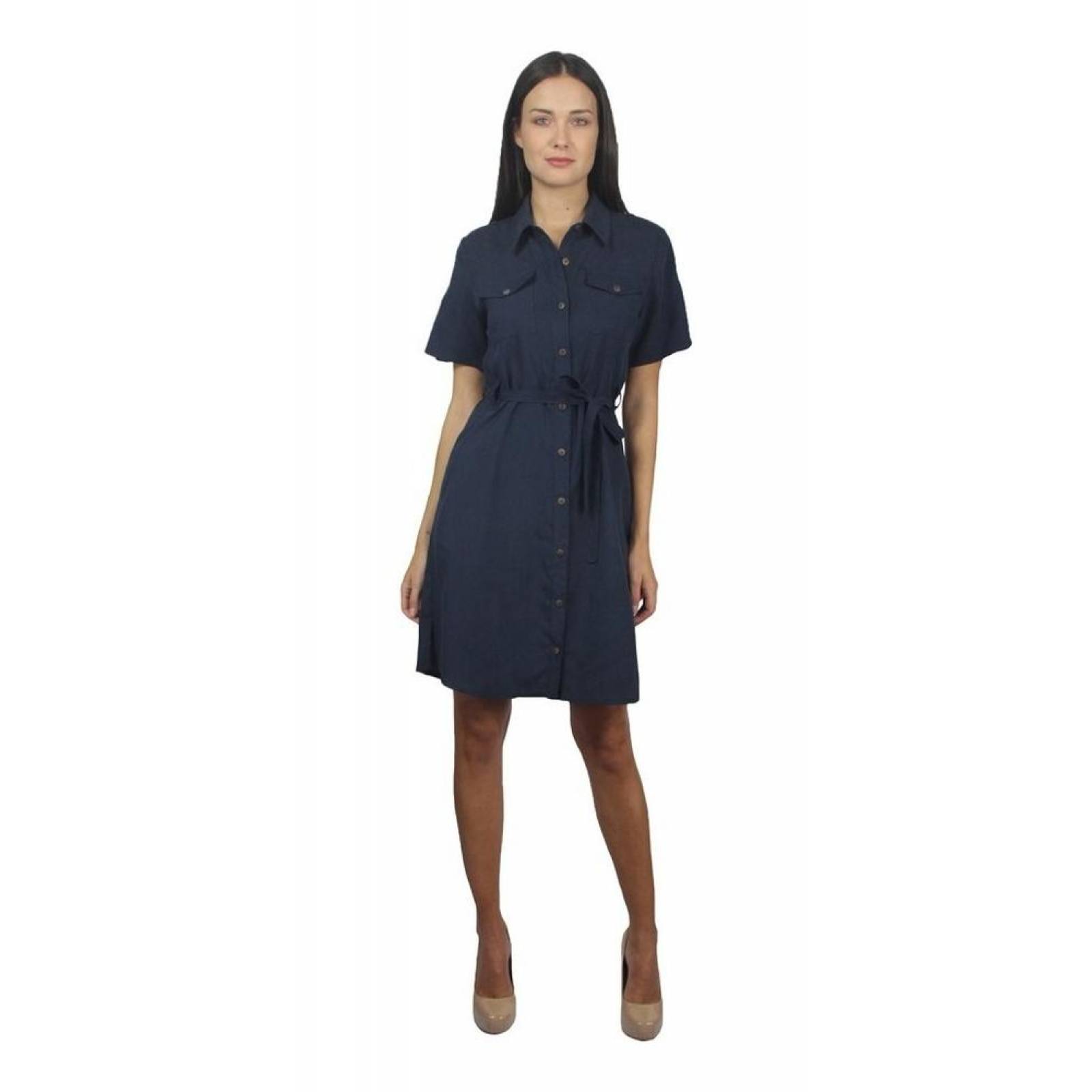 Vestido Para Mujer Camisero Casual Con Cinto Color Azul 