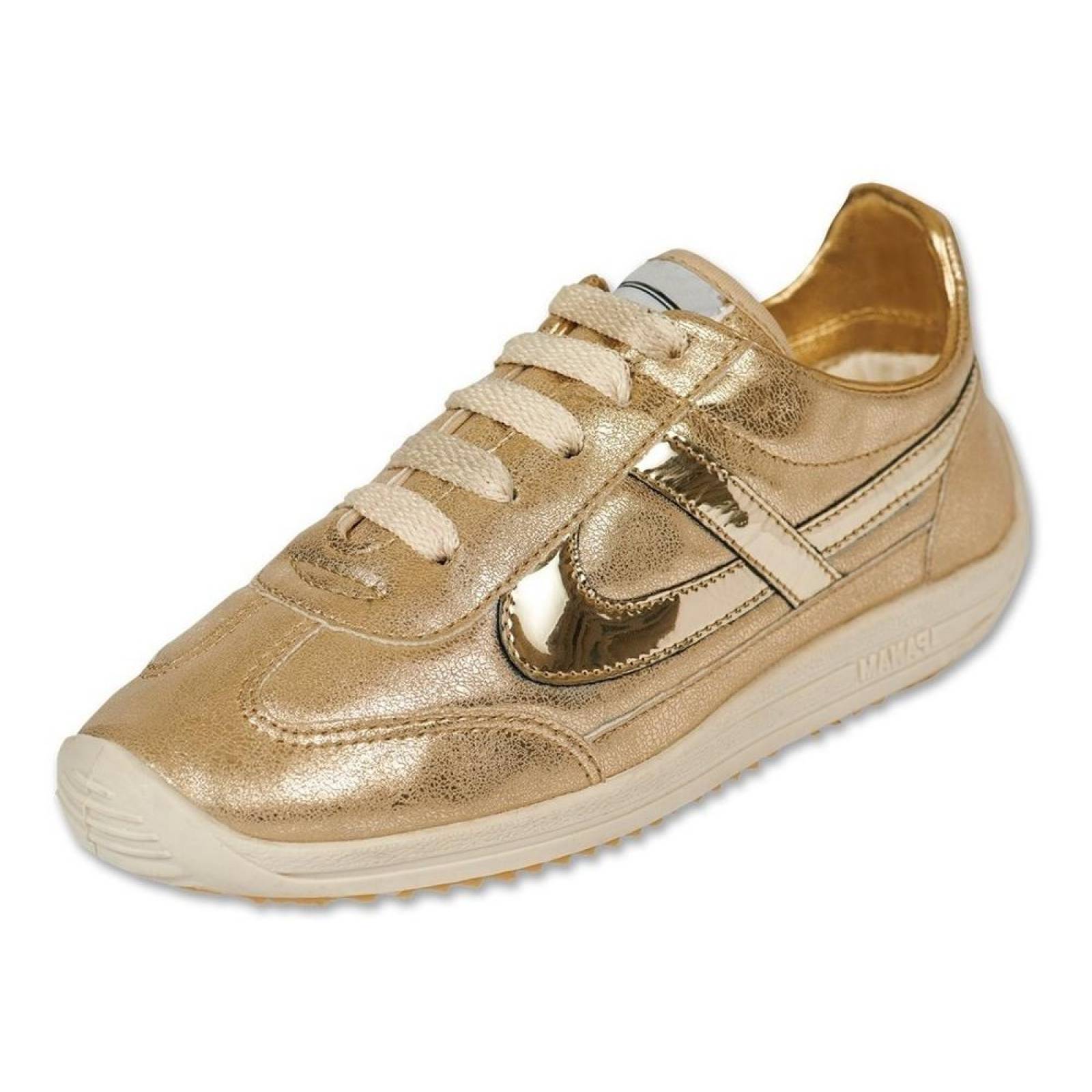Calzado Dama Mujer Tenis Urbano Panam Tipo Piel Oro Comodo 