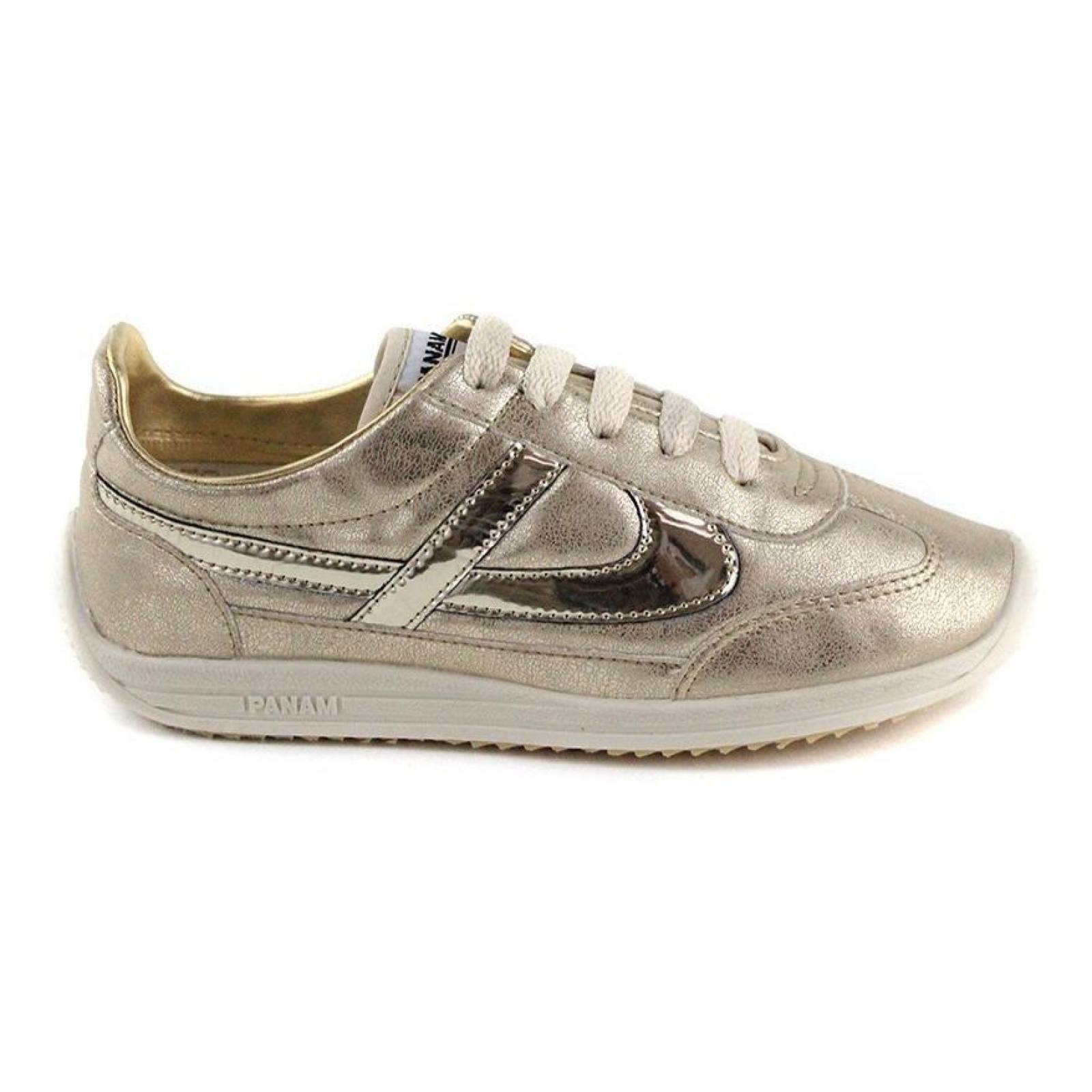 Calzado Dama Mujer Tenis Urbano Panam Tipo Piel Oro Comodo 