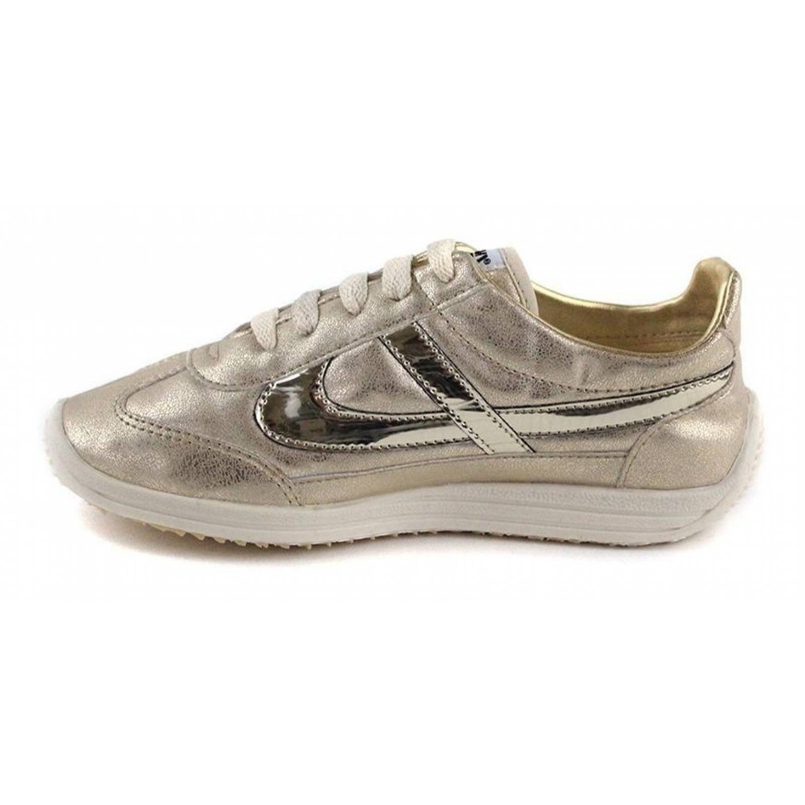 Calzado Dama Mujer Tenis Urbano Panam Tipo Piel Oro Comodo 