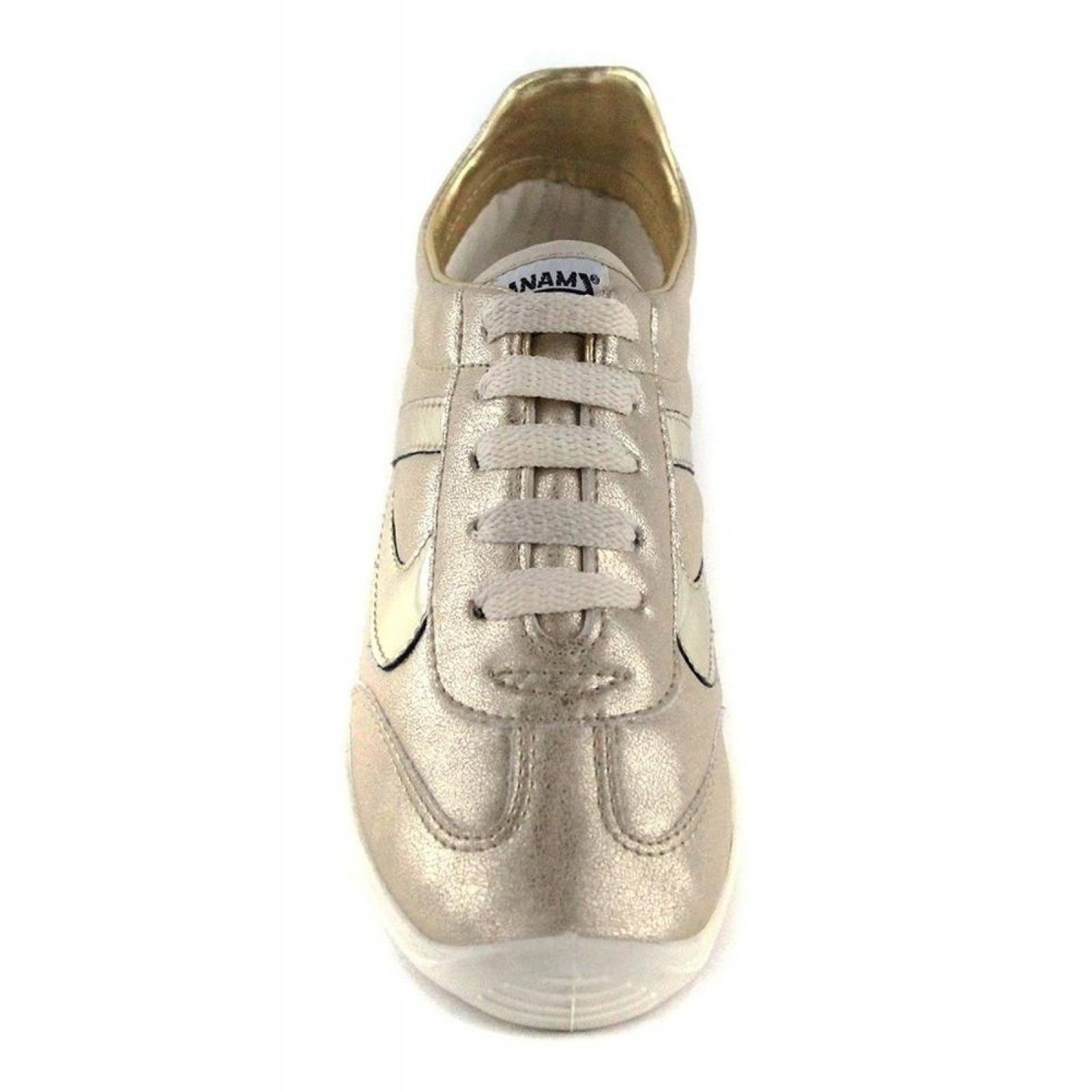 Calzado Dama Mujer Tenis Urbano Panam Tipo Piel Oro Comodo 