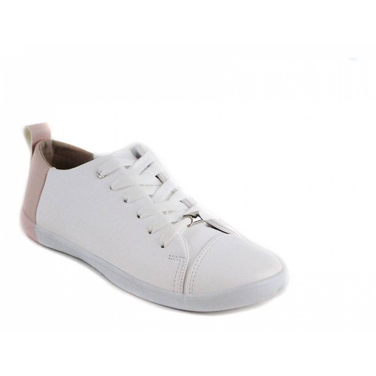 Calzado Dama Mujer Tenis Tipo Piel En Blanco Cómodo 