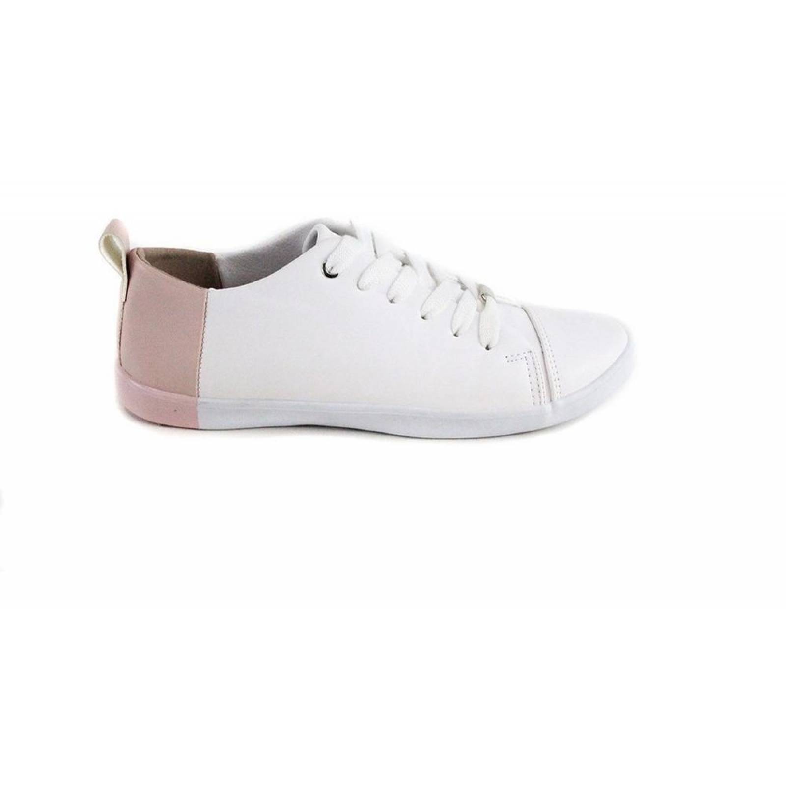 Calzado Dama Mujer Tenis Tipo Piel En Blanco Cómodo 