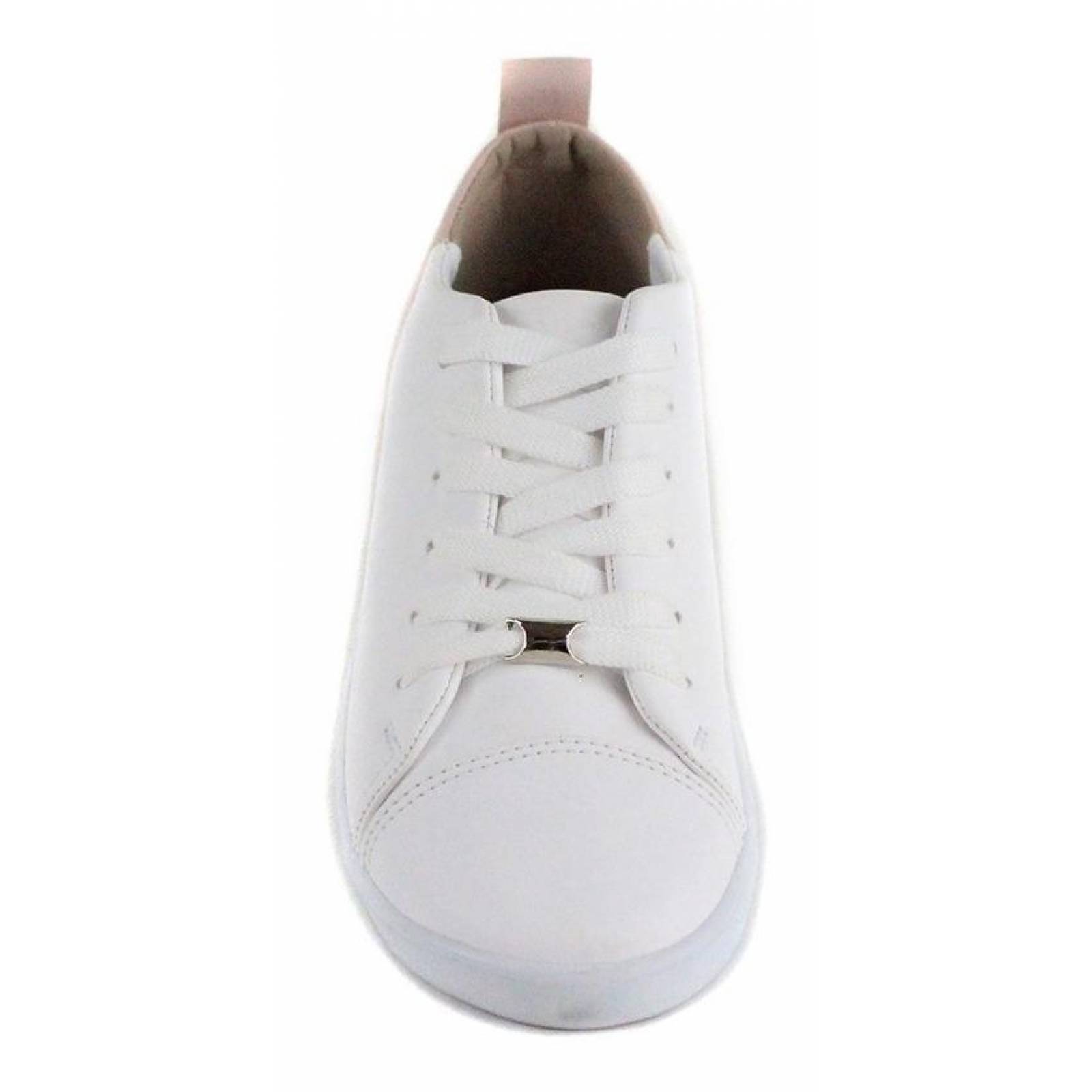 Calzado Dama Mujer Tenis Tipo Piel En Blanco Cómodo 