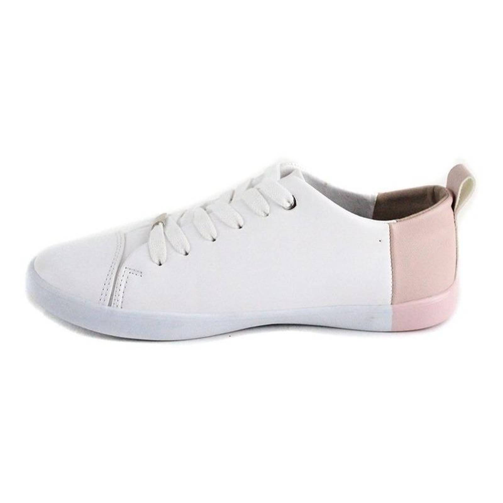 Calzado Dama Mujer Tenis Tipo Piel En Blanco Cómodo 