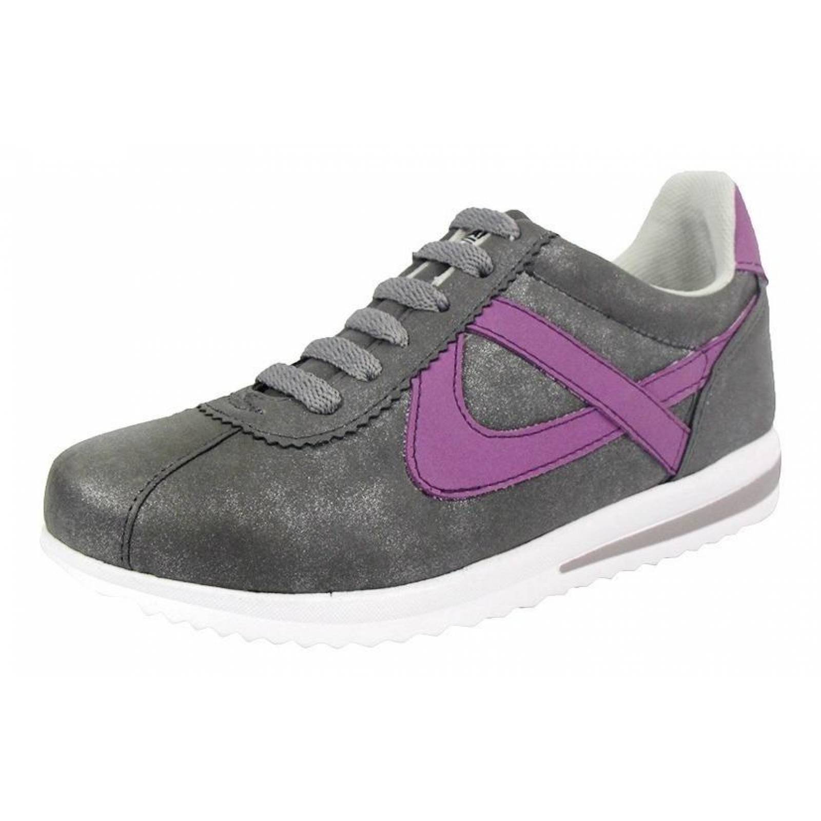 Tenis Panam Para Mujer Clásicos Gamuza Gris/morado Casual 