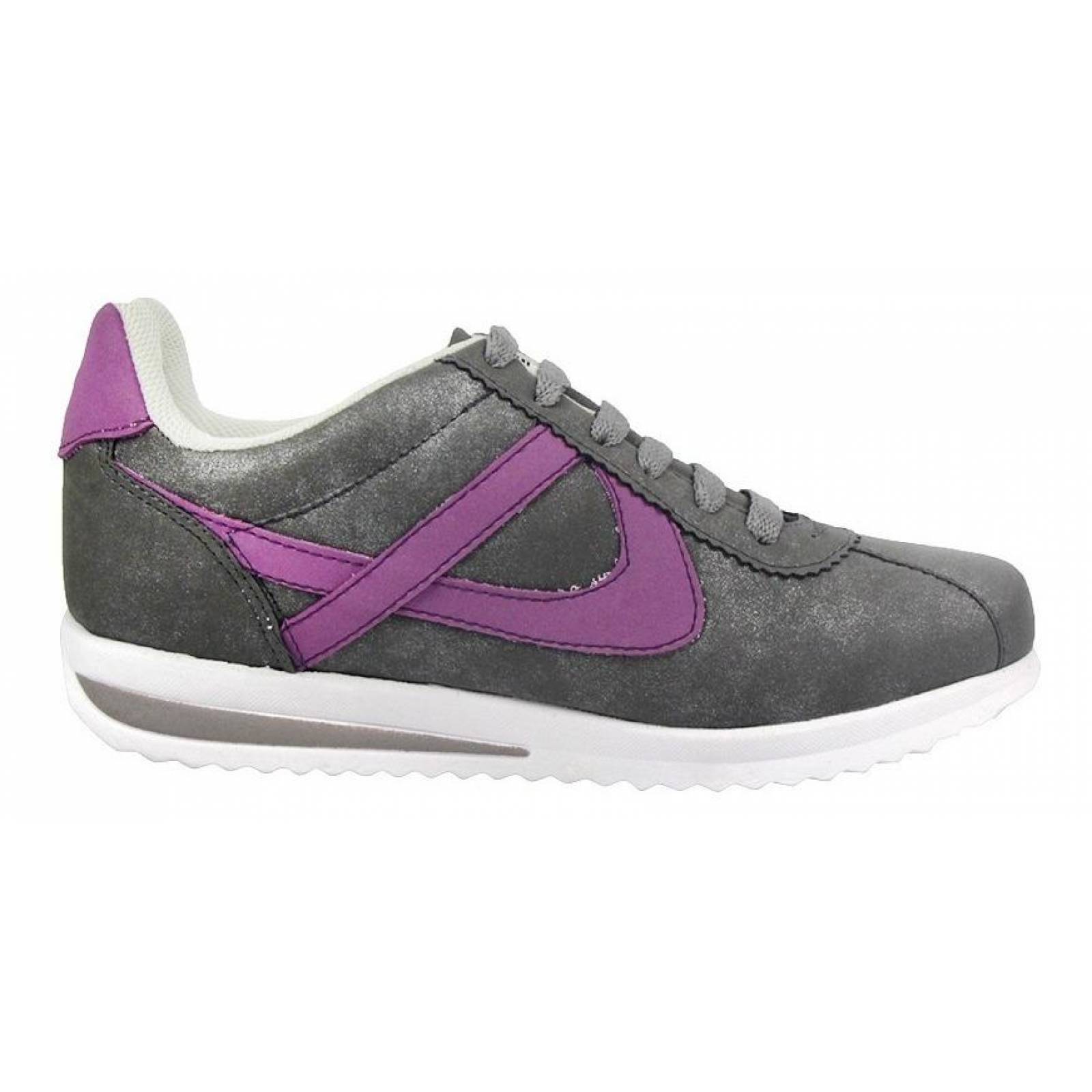 Tenis Panam Para Mujer Clásicos Gamuza Gris/morado Casual 