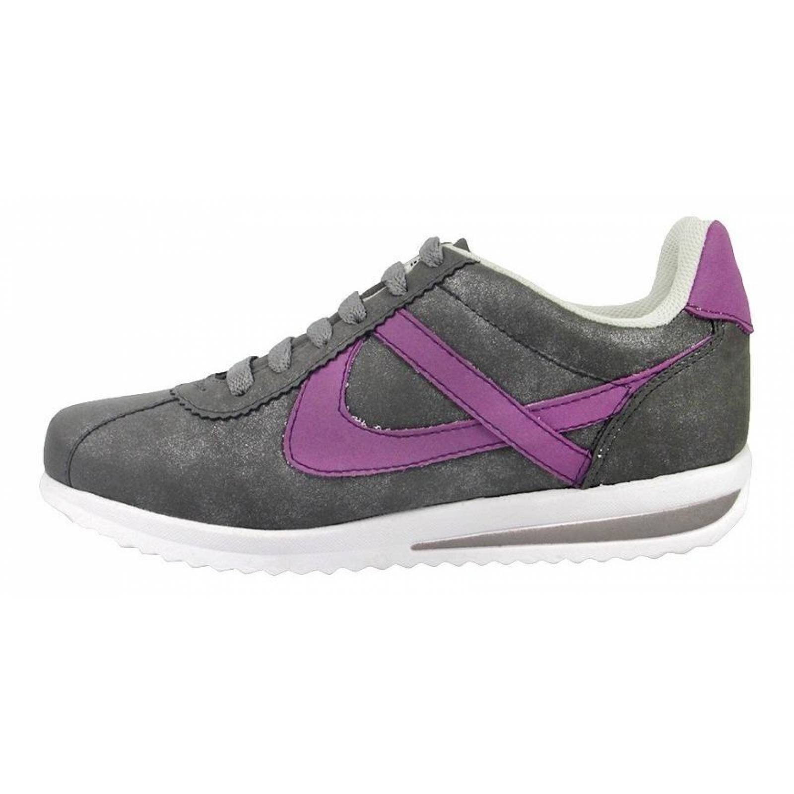 Tenis Panam Para Mujer Clásicos Gamuza Gris/morado Casual 