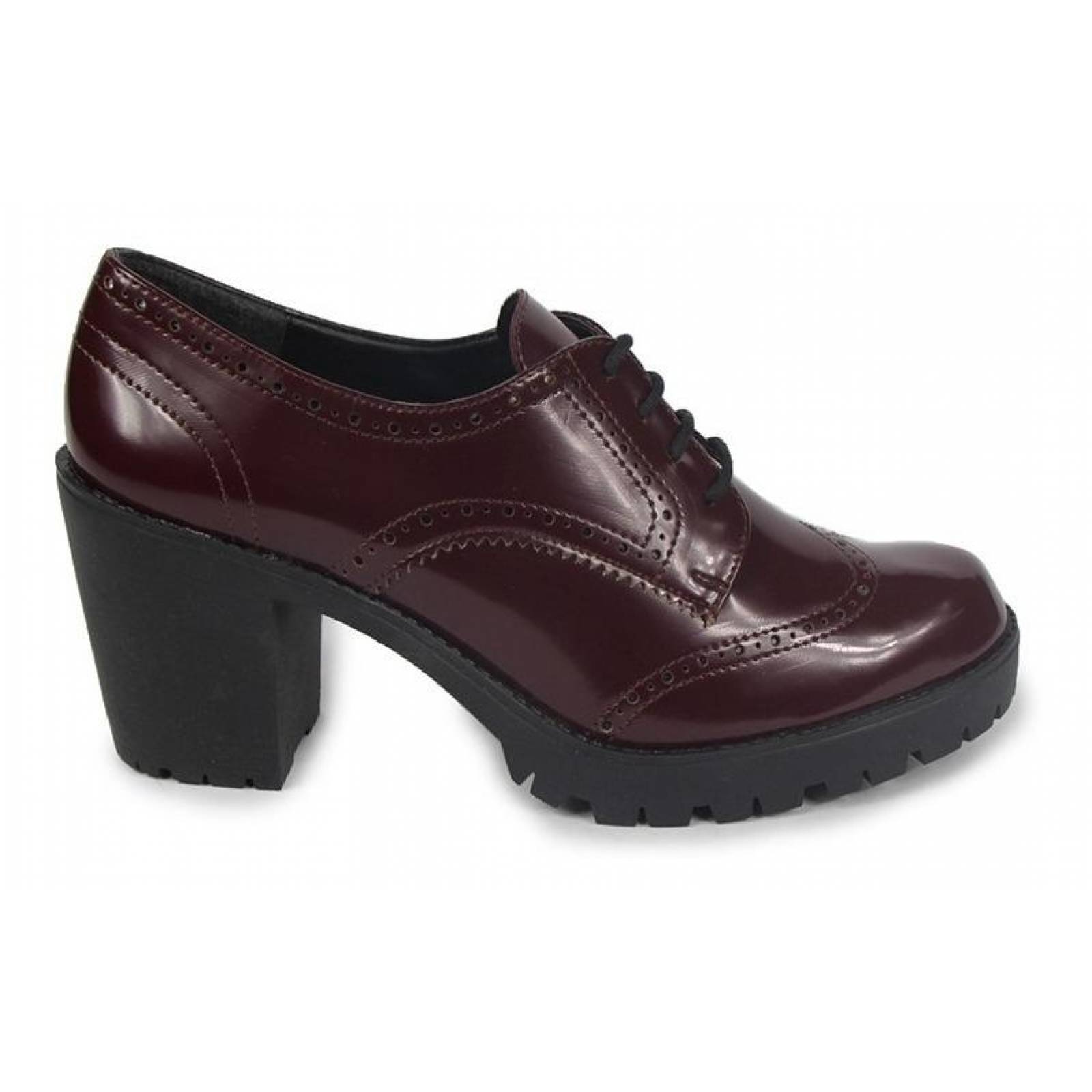 Zapatos Mujer Dama Bostonianos Tacón Ancho Vino Casuales