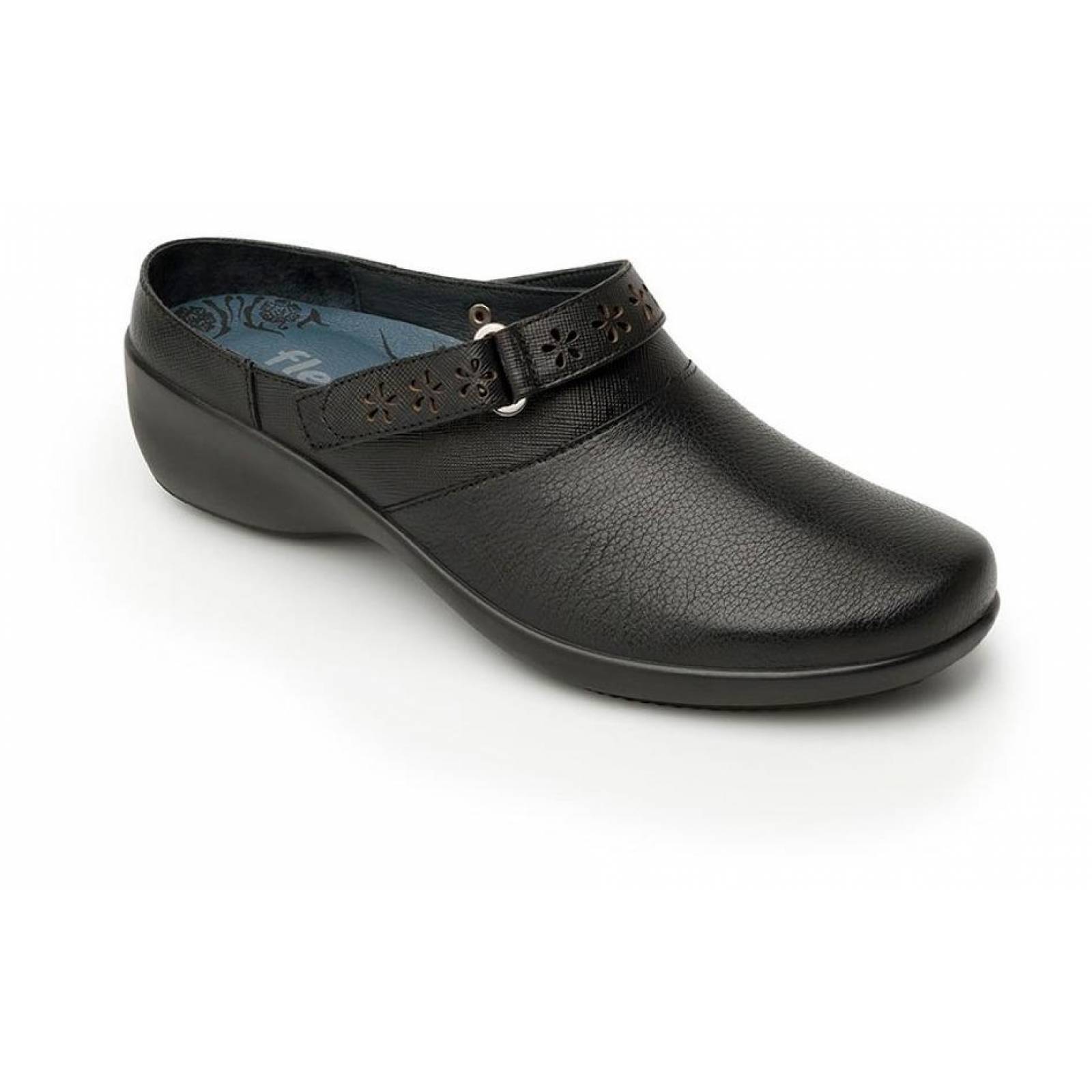 Zapatos Dama Mujer Suecos Flexi Piel Negro Casuales 