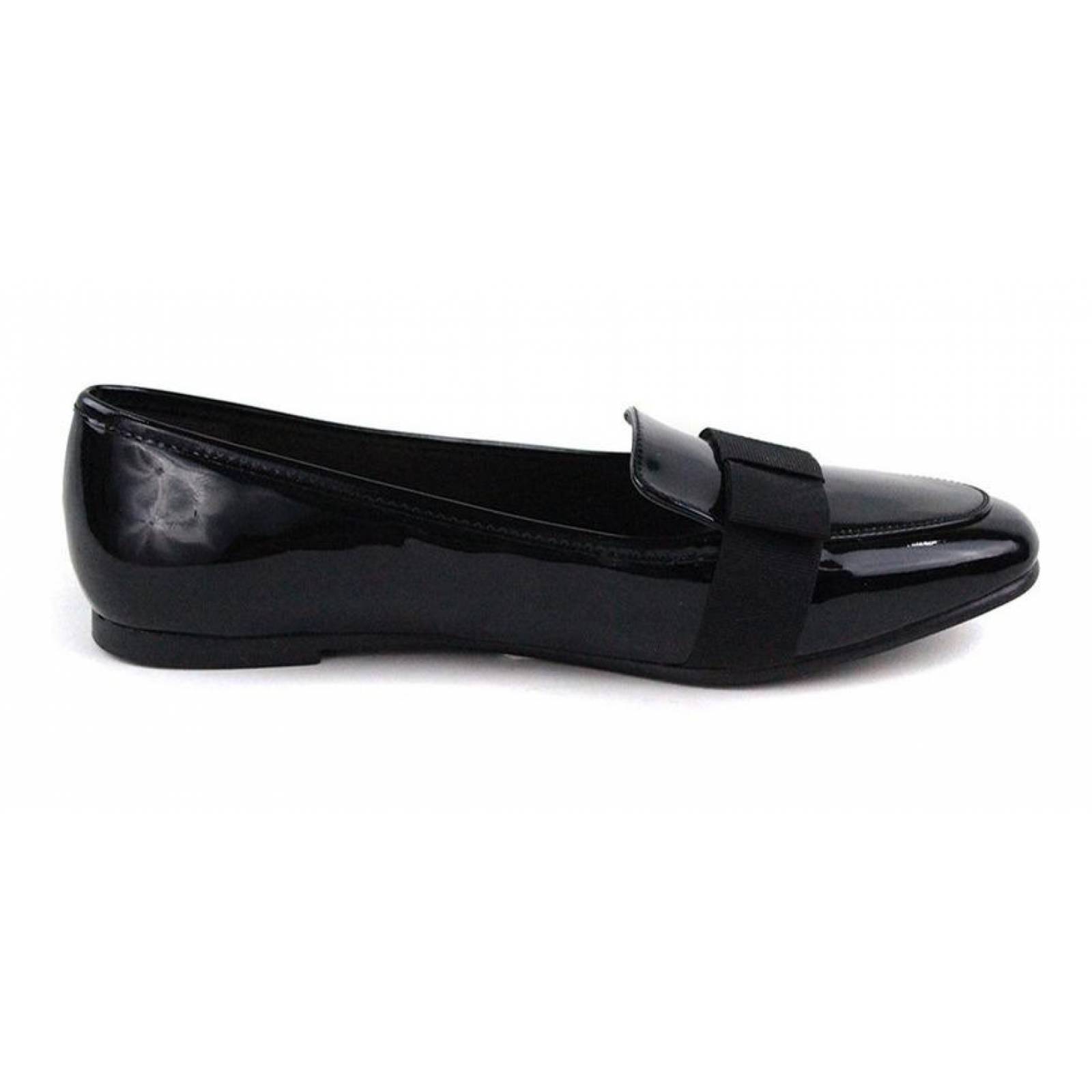 Calzado Dama Mujer Zapato Flat Casual Charol En Negro Comodo 