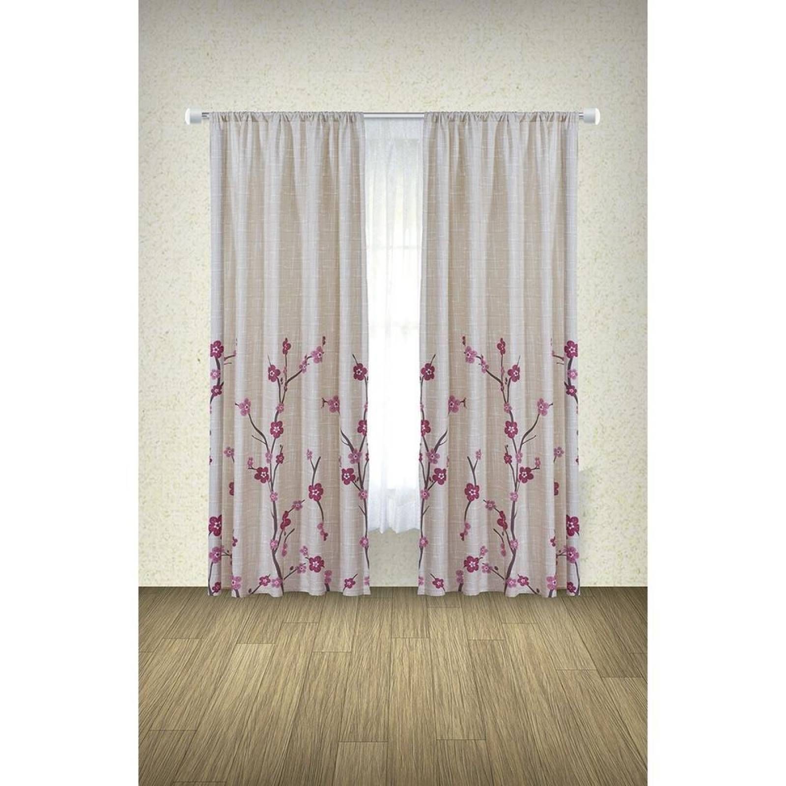 Cortinas Decoración Flores Beige/rosa Transparencia Media 